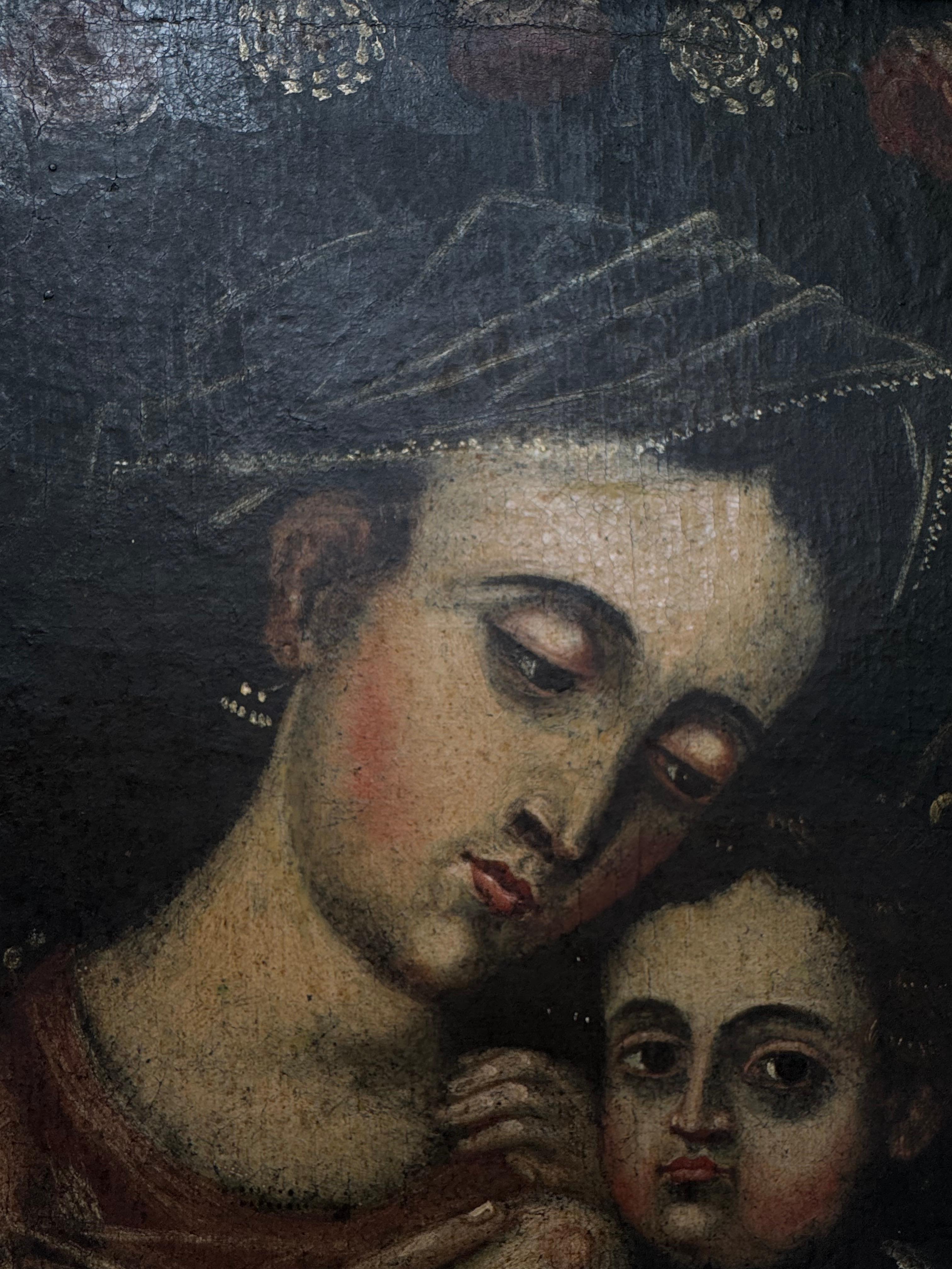Peruviano Nostra Signora e il Bambino Gesù di epoca coloniale spagnola della fine del XVII secolo in vendita
