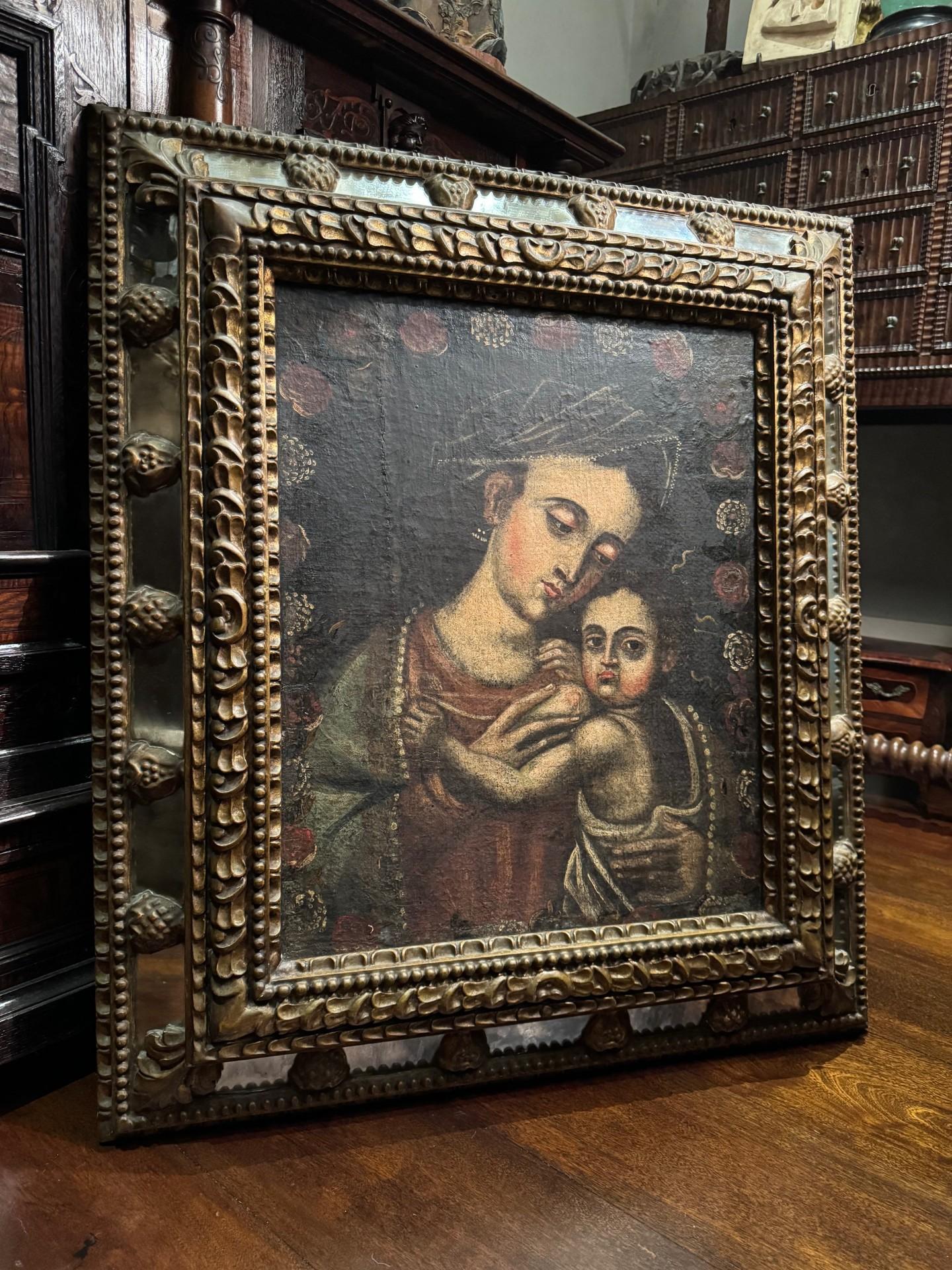 Nostra Signora e il Bambino Gesù di epoca coloniale spagnola della fine del XVII secolo In condizioni buone in vendita a Rio De Janeiro, BR