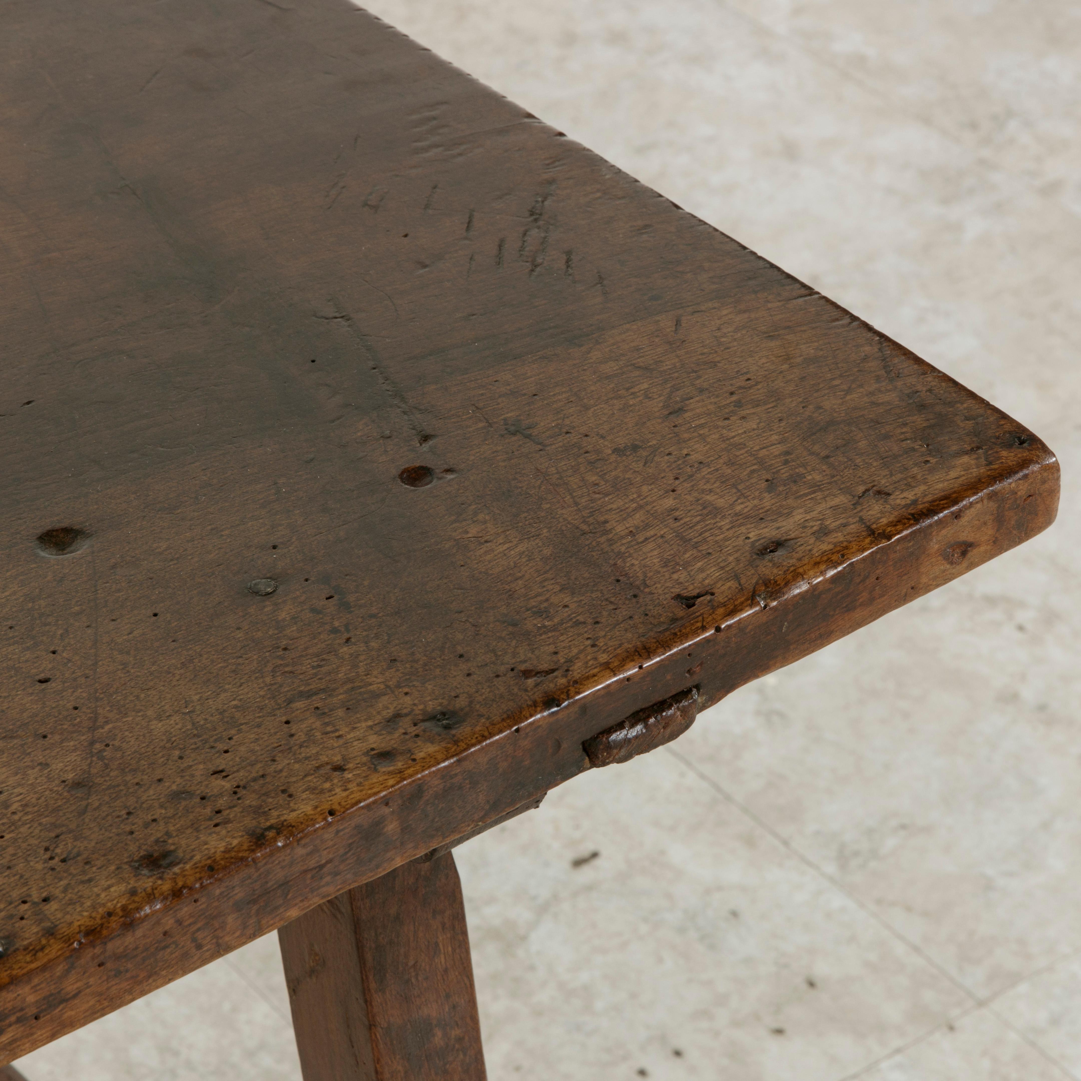 Late 17th Century Spanish Renaissance Style Walnut Writing Table, Iron Stretcher For Sale 8