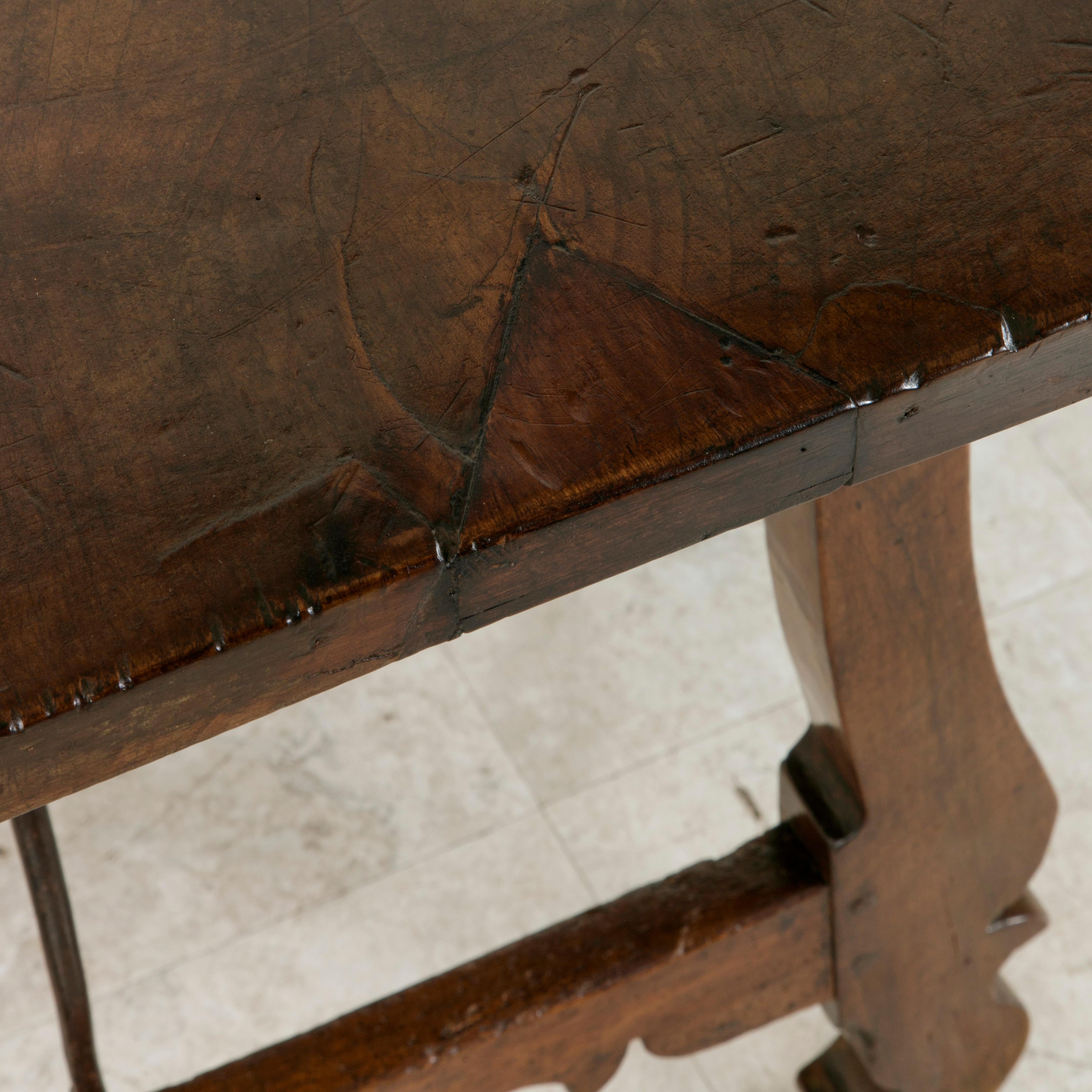 Late 17th Century Spanish Renaissance Style Walnut Writing Table, Iron Stretcher For Sale 9