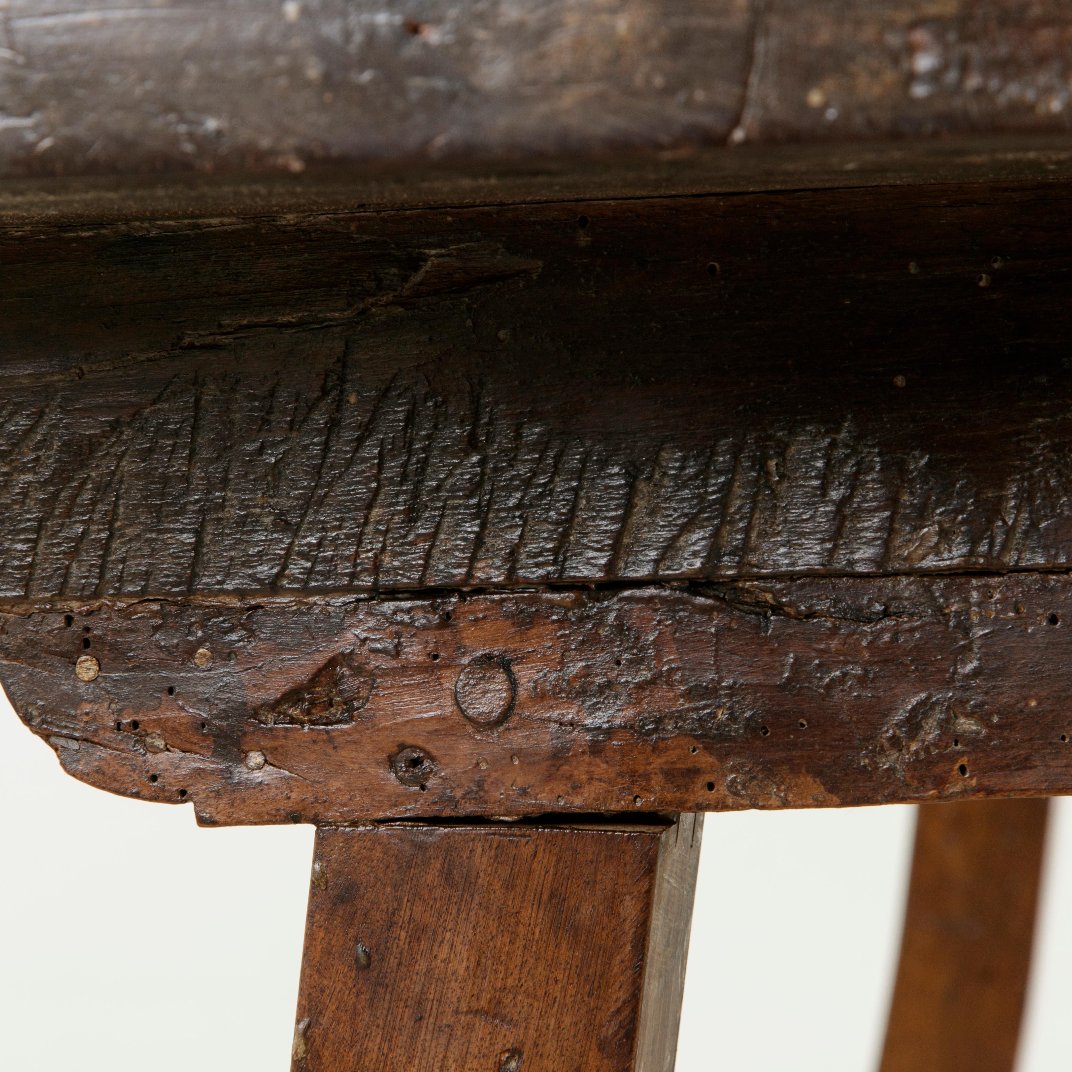 Late 17th Century Spanish Renaissance Style Walnut Writing Table, Iron Stretcher For Sale 12