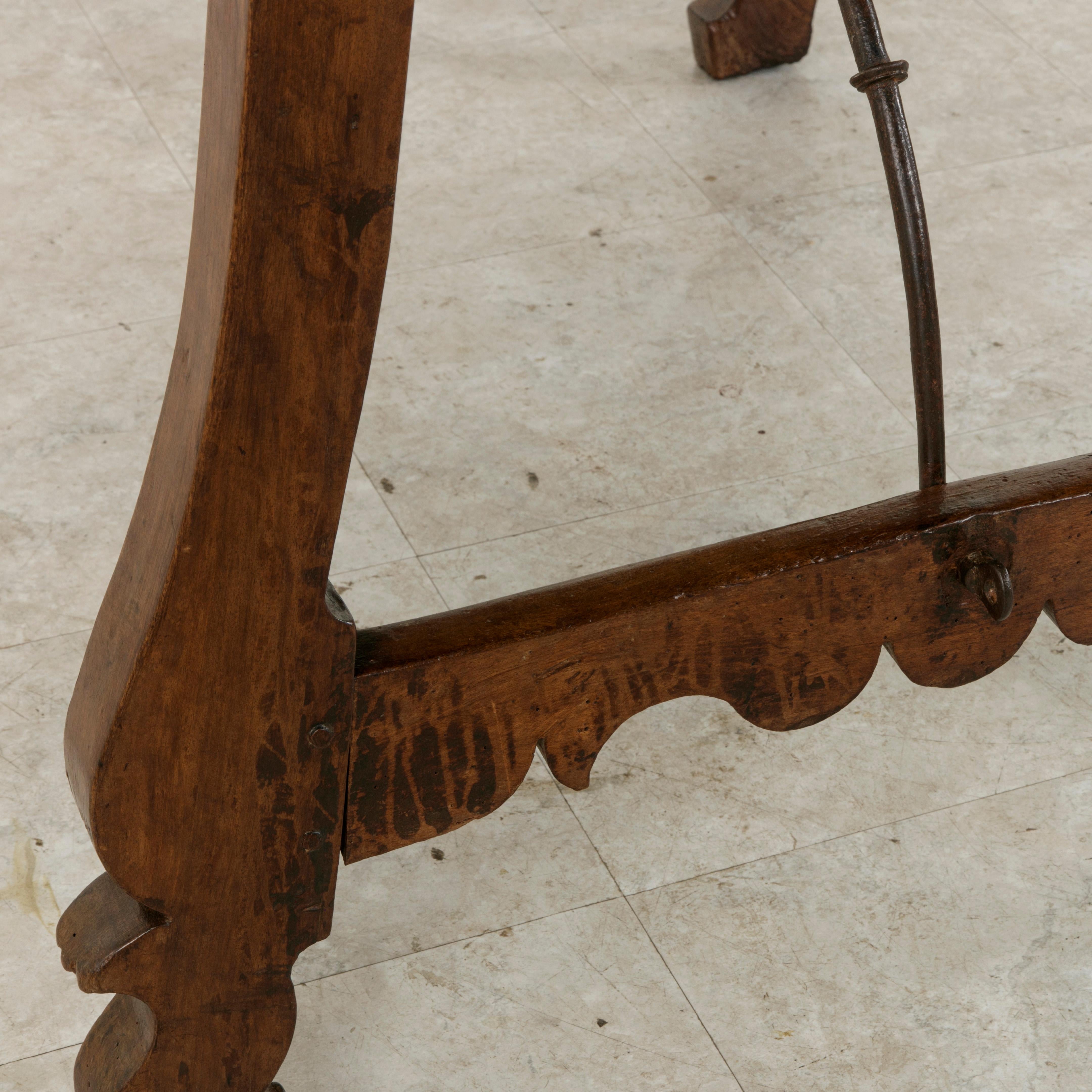 Late 17th Century Spanish Renaissance Style Walnut Writing Table, Iron Stretcher For Sale 13