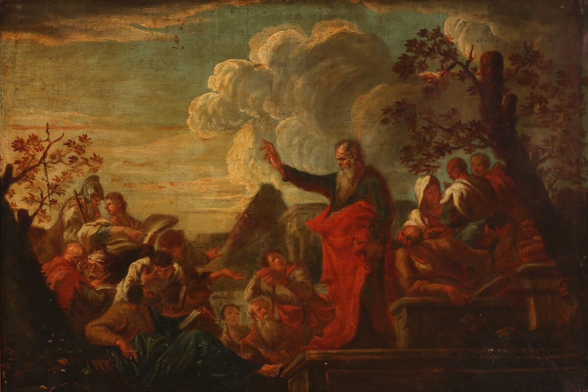 Late 17th century: the preaching of Paulus in Lystra. Unsigned. Oil on canvas.