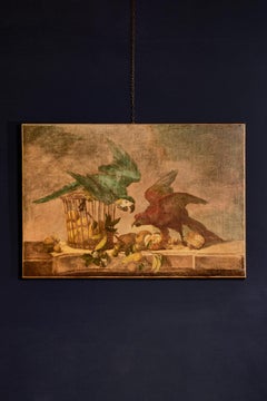 Late 17th Century Venetian Painter "Parapet with Fruit and Parrots»