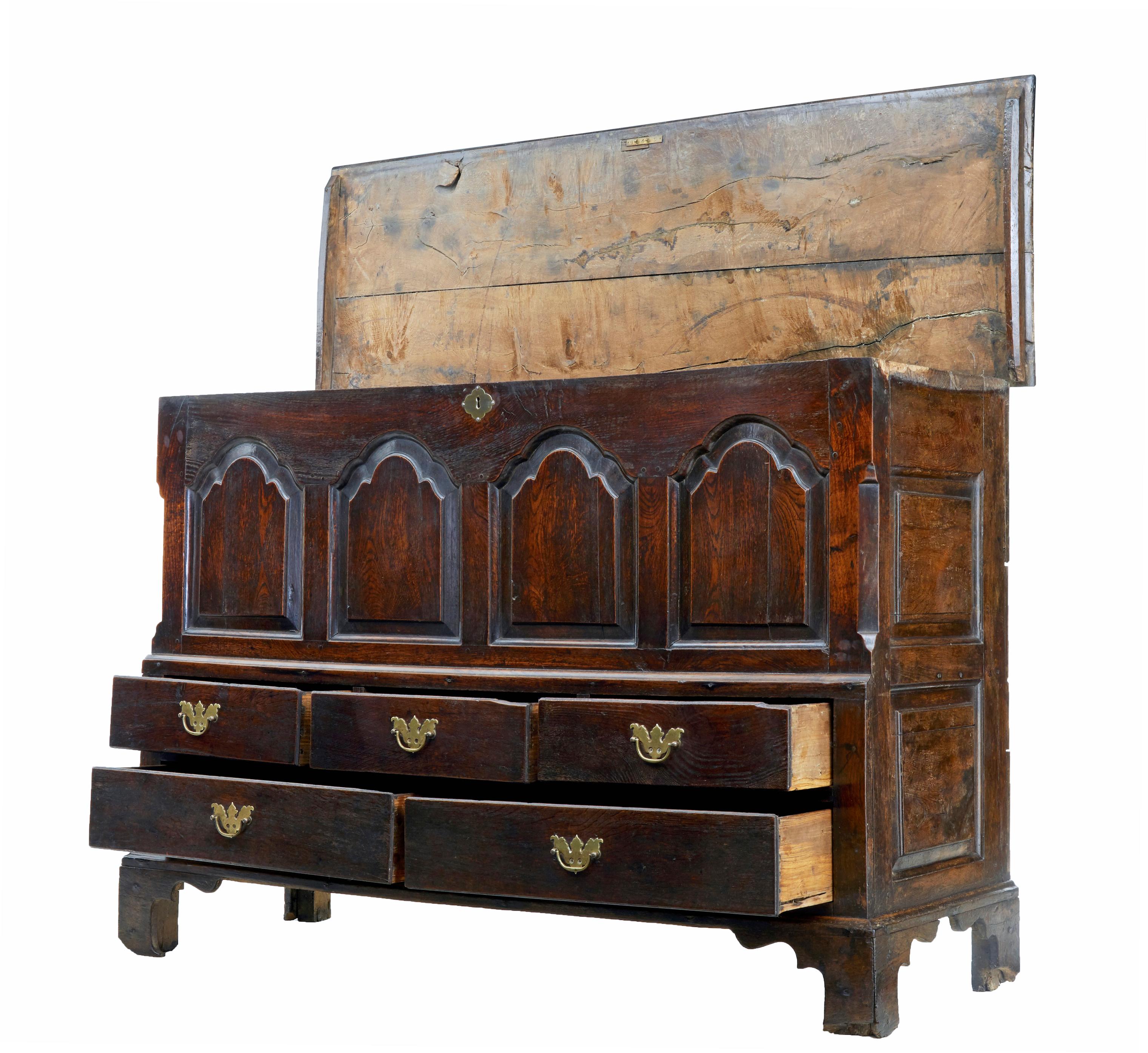 Gothic Late 17th Century Welsh Oak Mule Chest Coffer