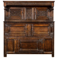 Antique Late 17th Century William and Mary Westmorland Carved Oak Court Cupboard