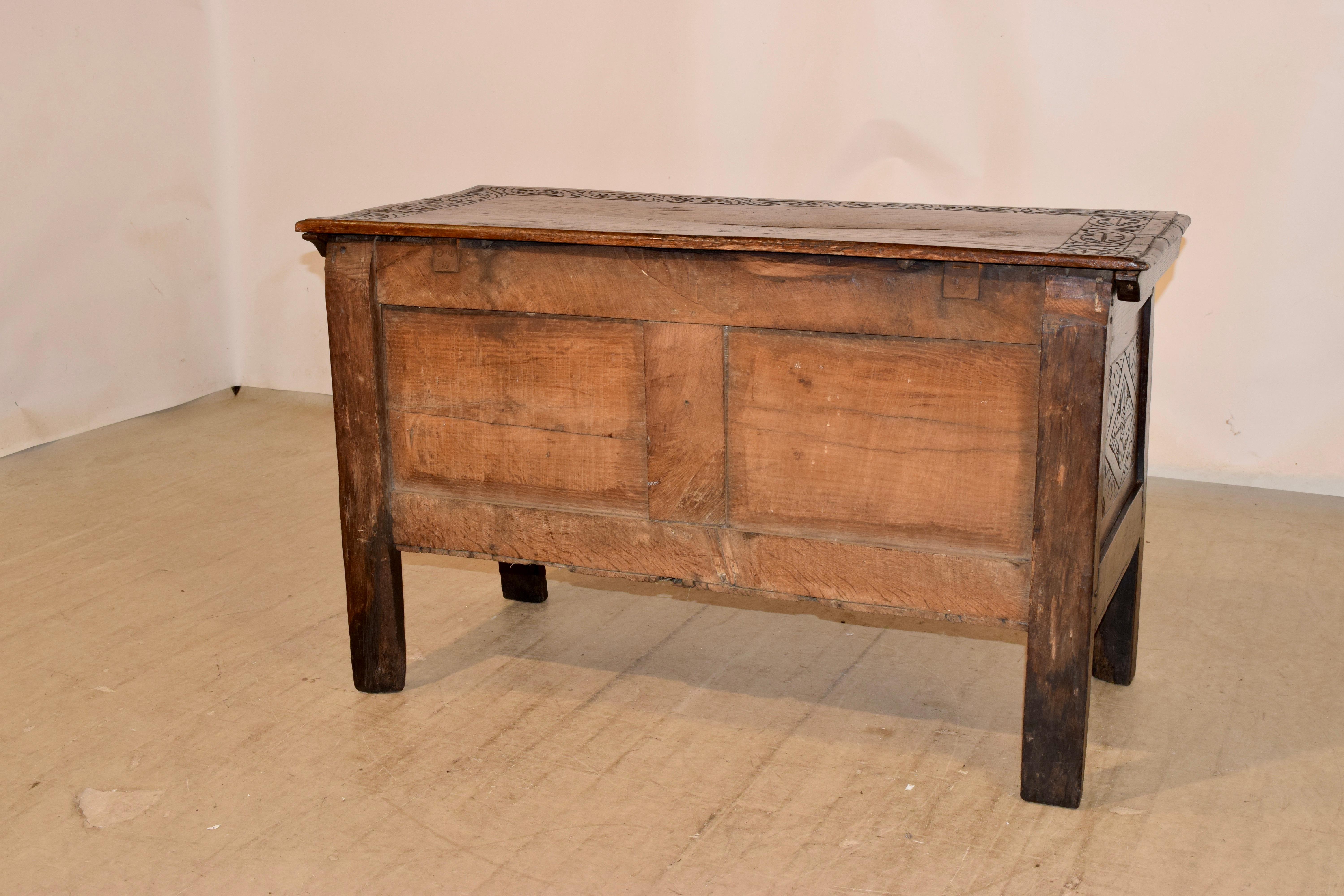 Late 17th-Early 18th Century Carved Blanket Chest For Sale 1