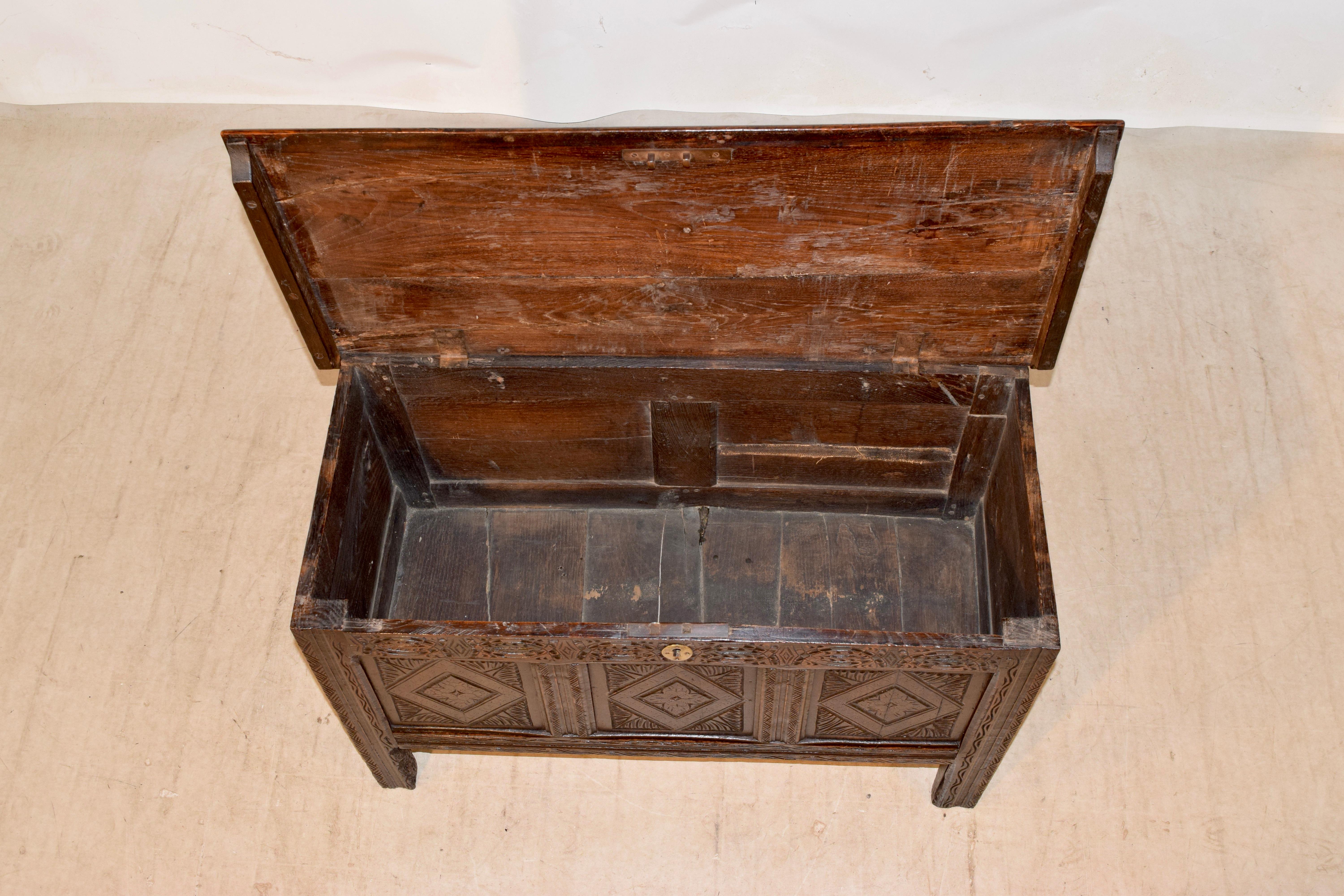 17th Century Late 17th-Early 18th Century Carved Blanket Chest For Sale