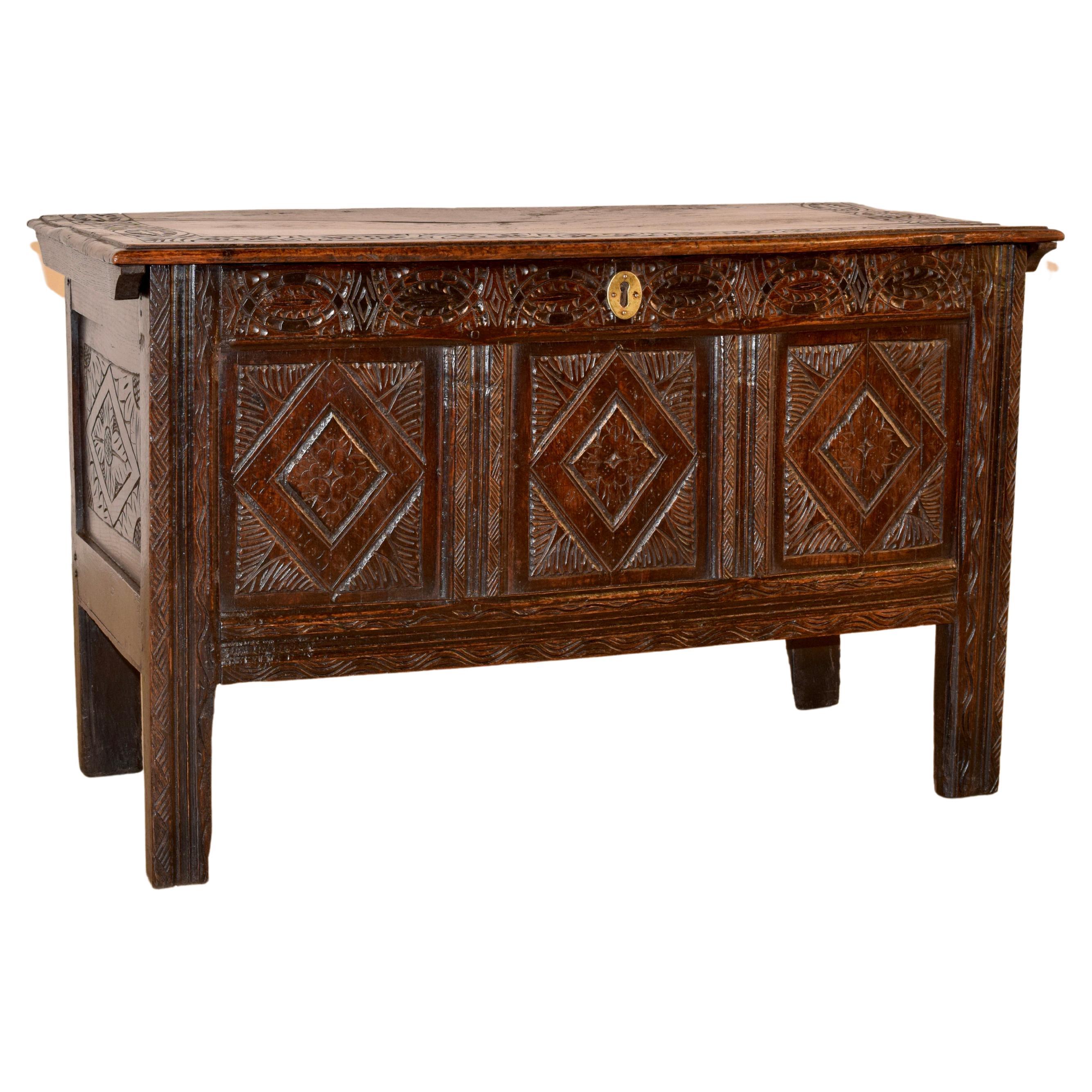 Late 17th-Early 18th Century Carved Blanket Chest