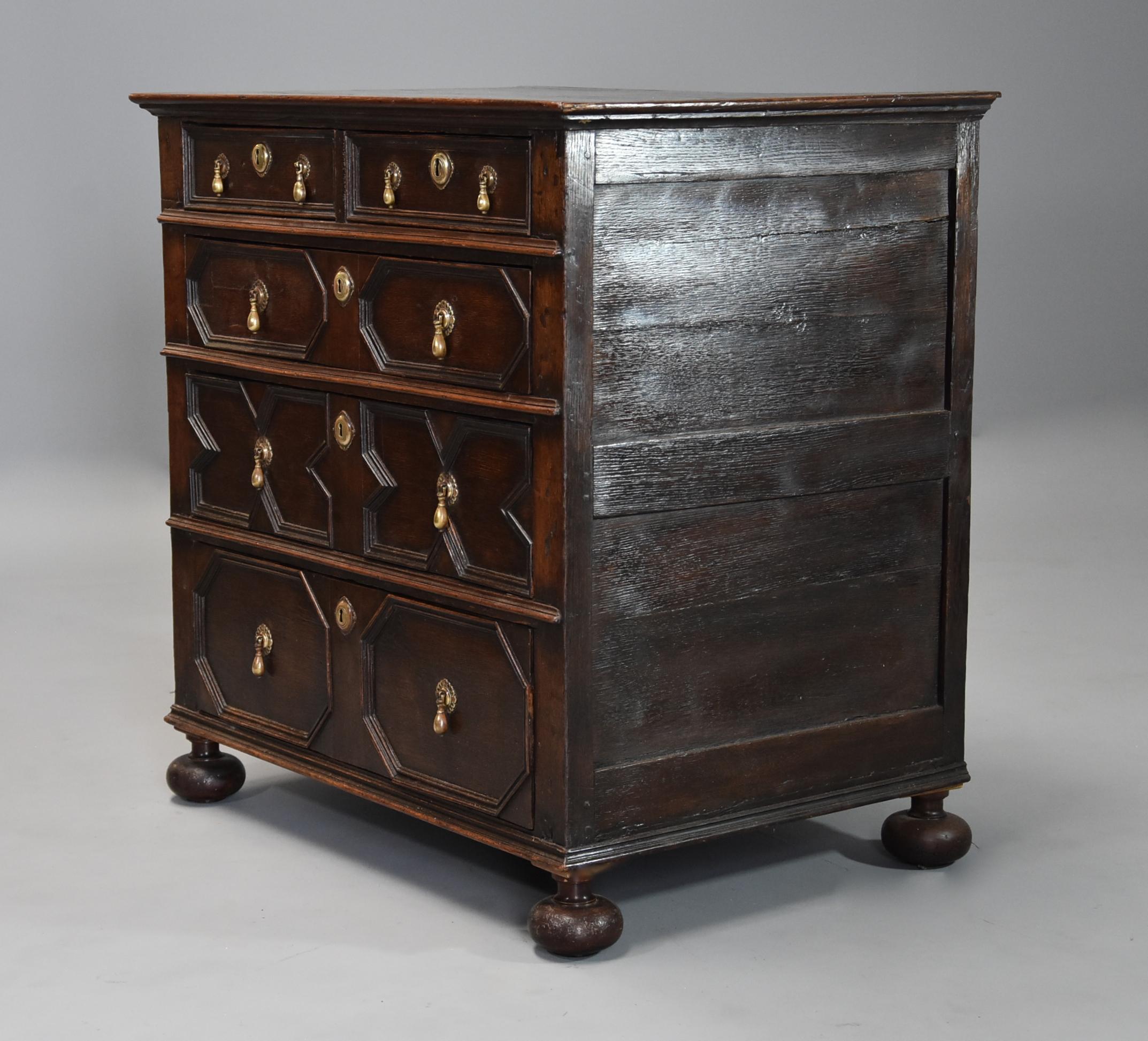 17th Century Late 17th-Early 18th Century English Oak Moulded Front Chest of Drawers For Sale