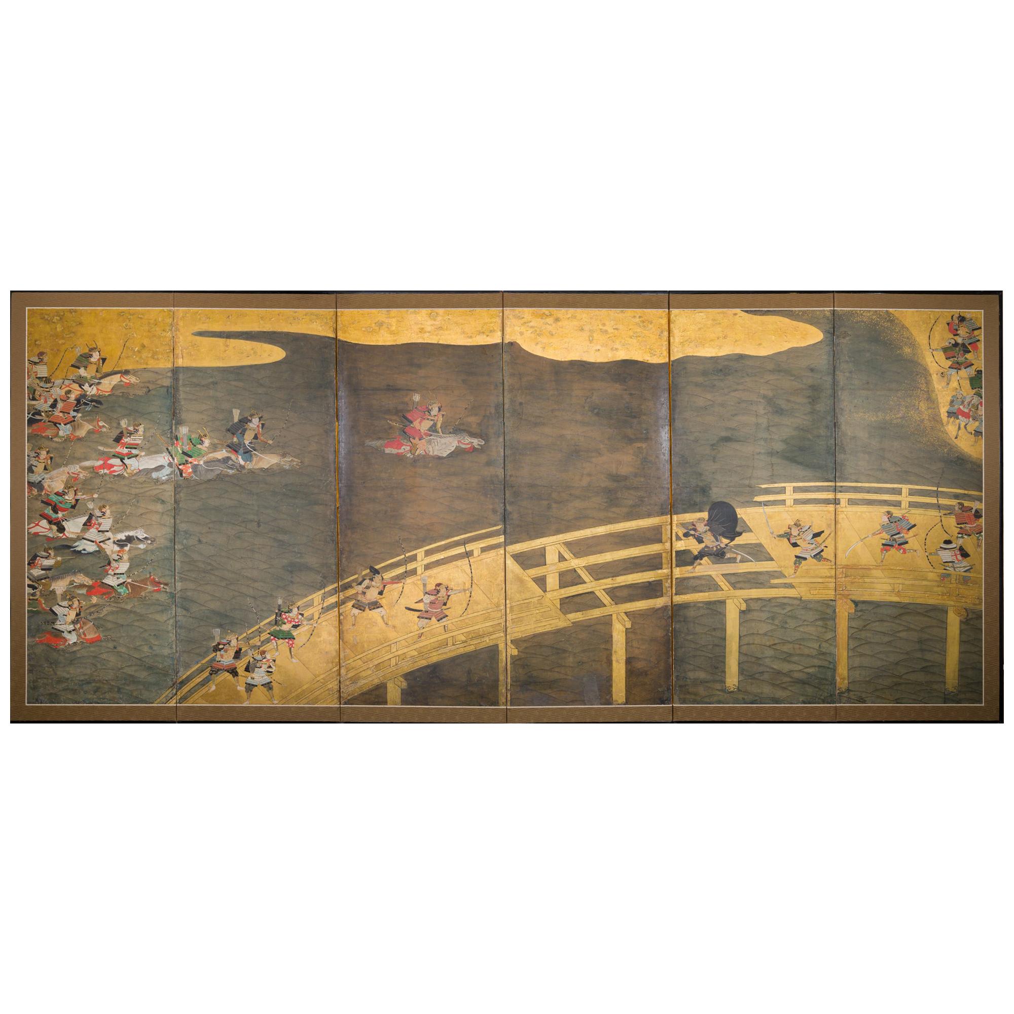 Late 17th-Early 18th Century Japanese Six-Panel Screen, Battle at Uji Bridge