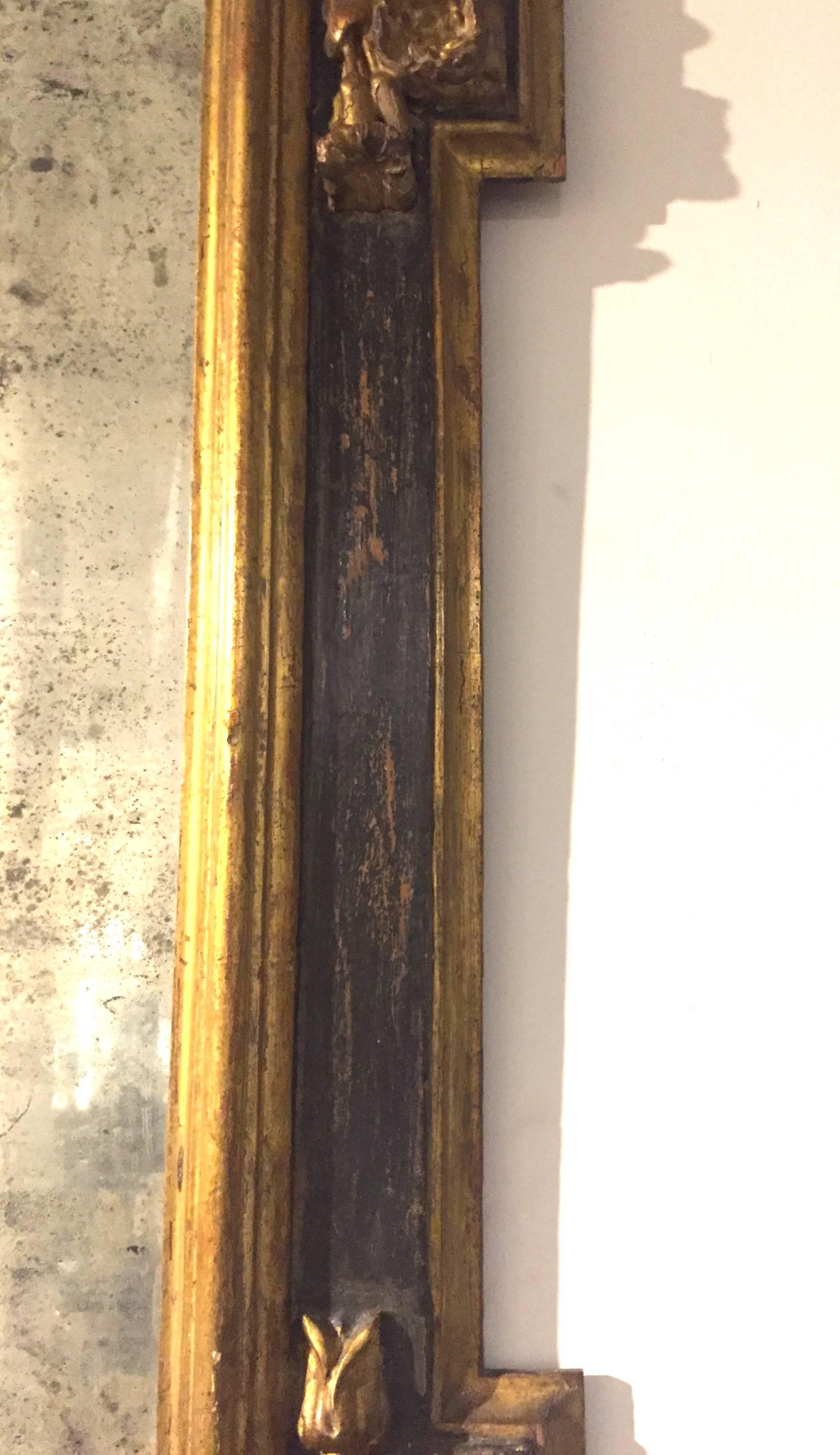 Baroque Late 17th-Early 18th Century Spanish Black Painted and Gilt Mirror For Sale