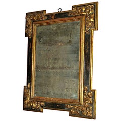 Late 17th-Early 18th Century Spanish Black Painted and Gilt Mirror