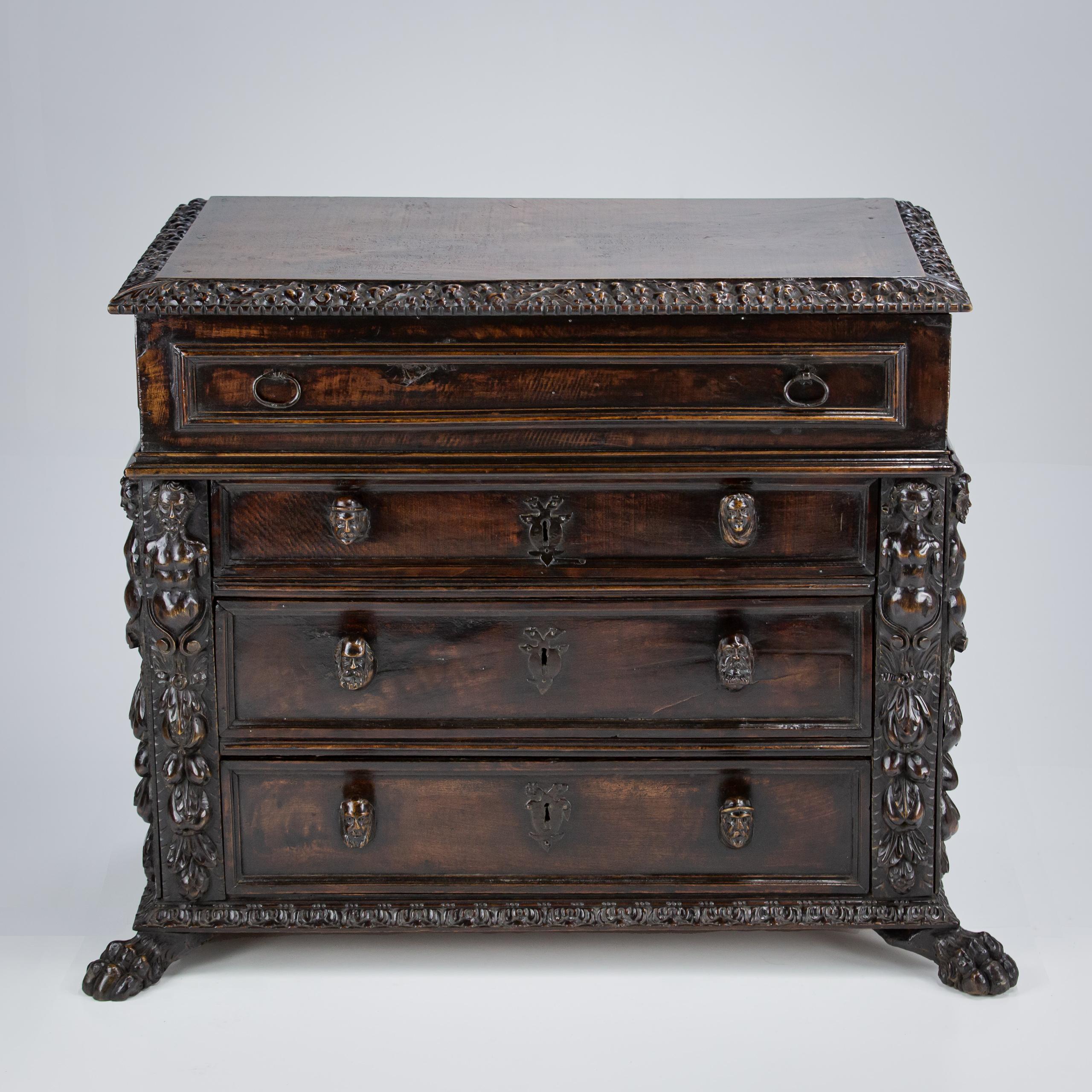 Italian Late 17th or Early 18th Century Walnut Bambocci Commode For Sale