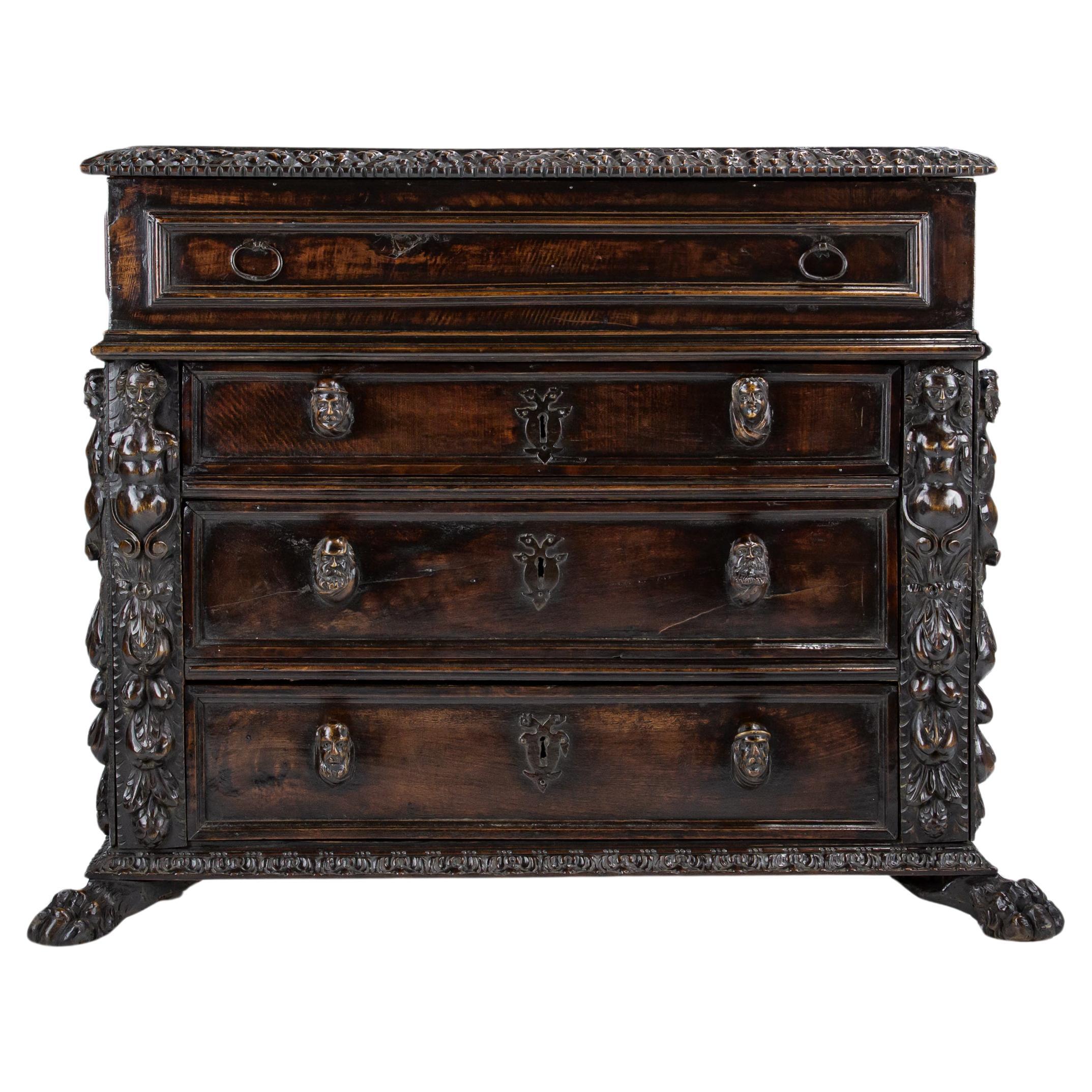 Late 17th or Early 18th Century Walnut Bambocci Commode