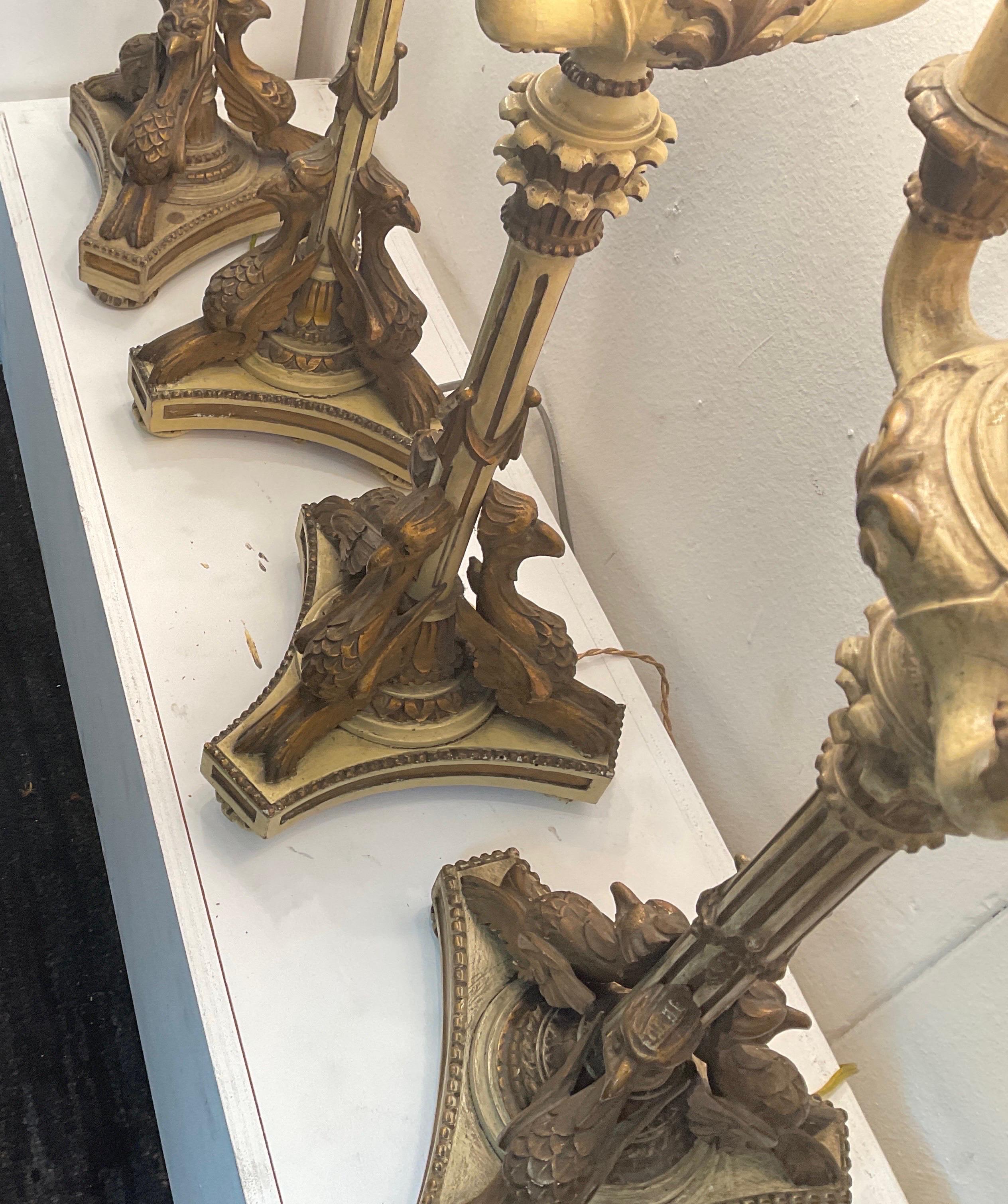 Late 1800 Empire Style Empire-style lacquered and gilded wood candlesticks For Sale 4