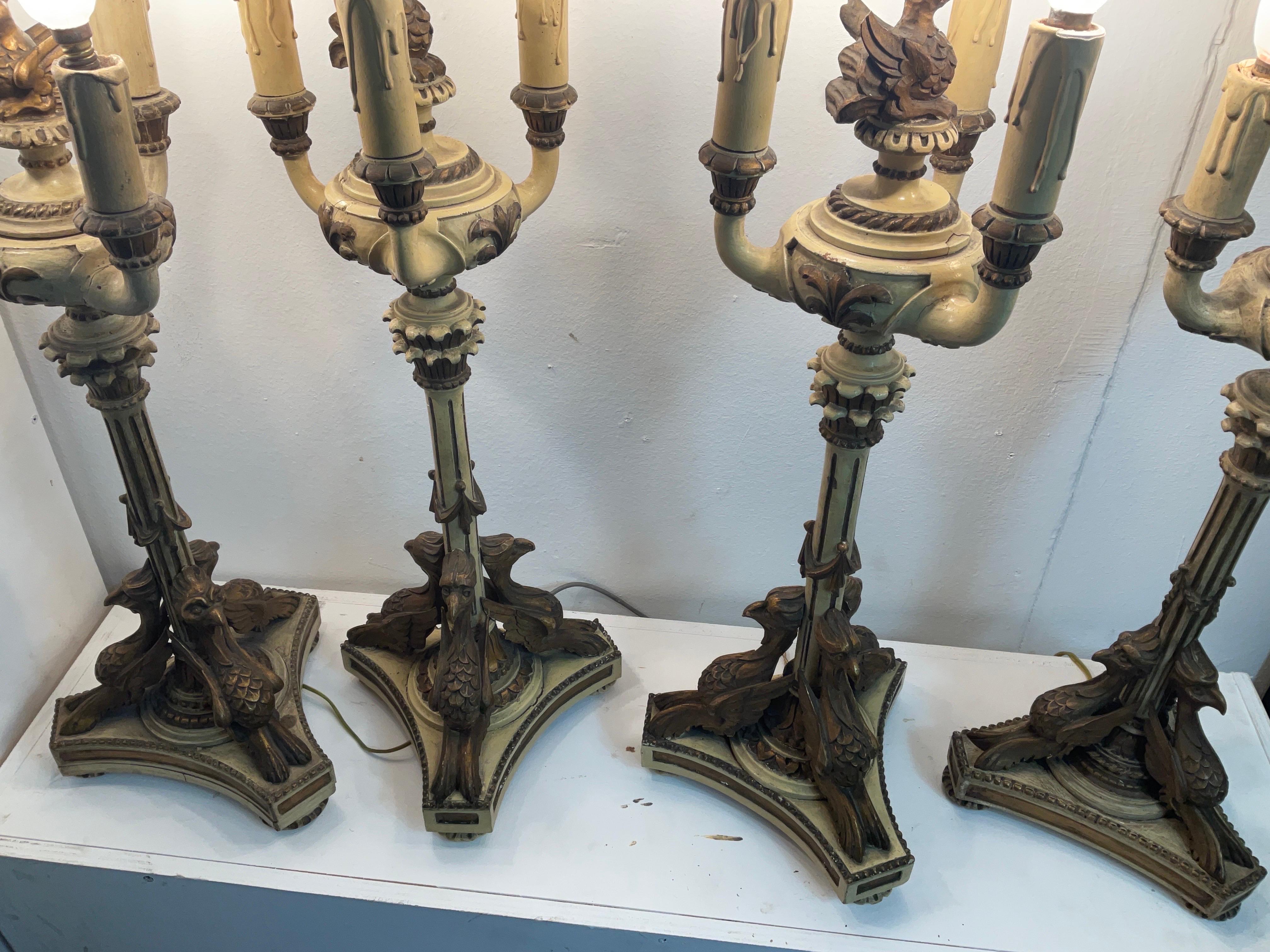 Late 1800 Empire Style Empire-style lacquered and gilded wood candlesticks For Sale 5