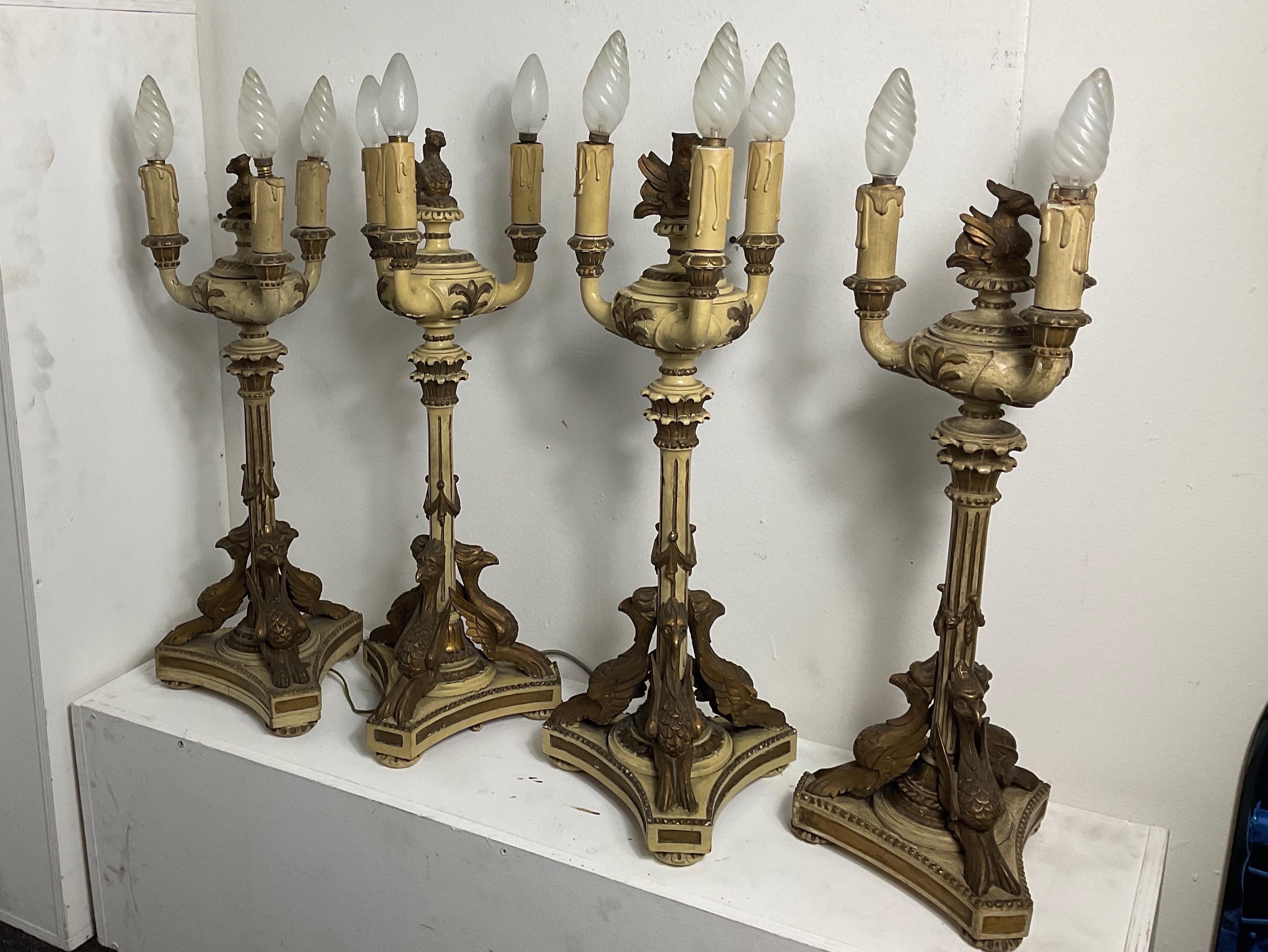 Late 1800 Empire Style Empire-style lacquered and gilded wood candlesticks For Sale 7