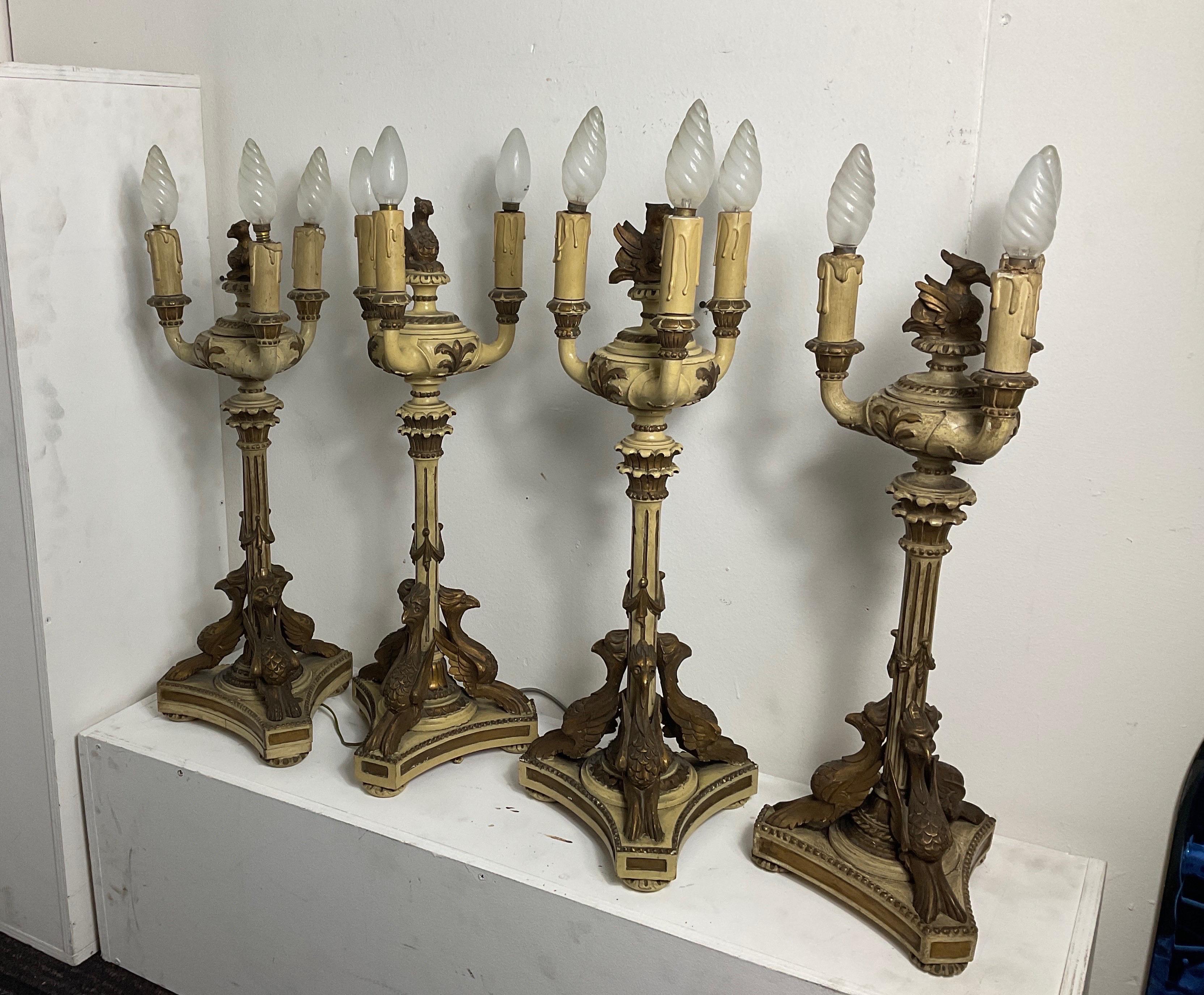 Late 1800 Empire Style Empire-style lacquered and gilded wood candlesticks For Sale 8