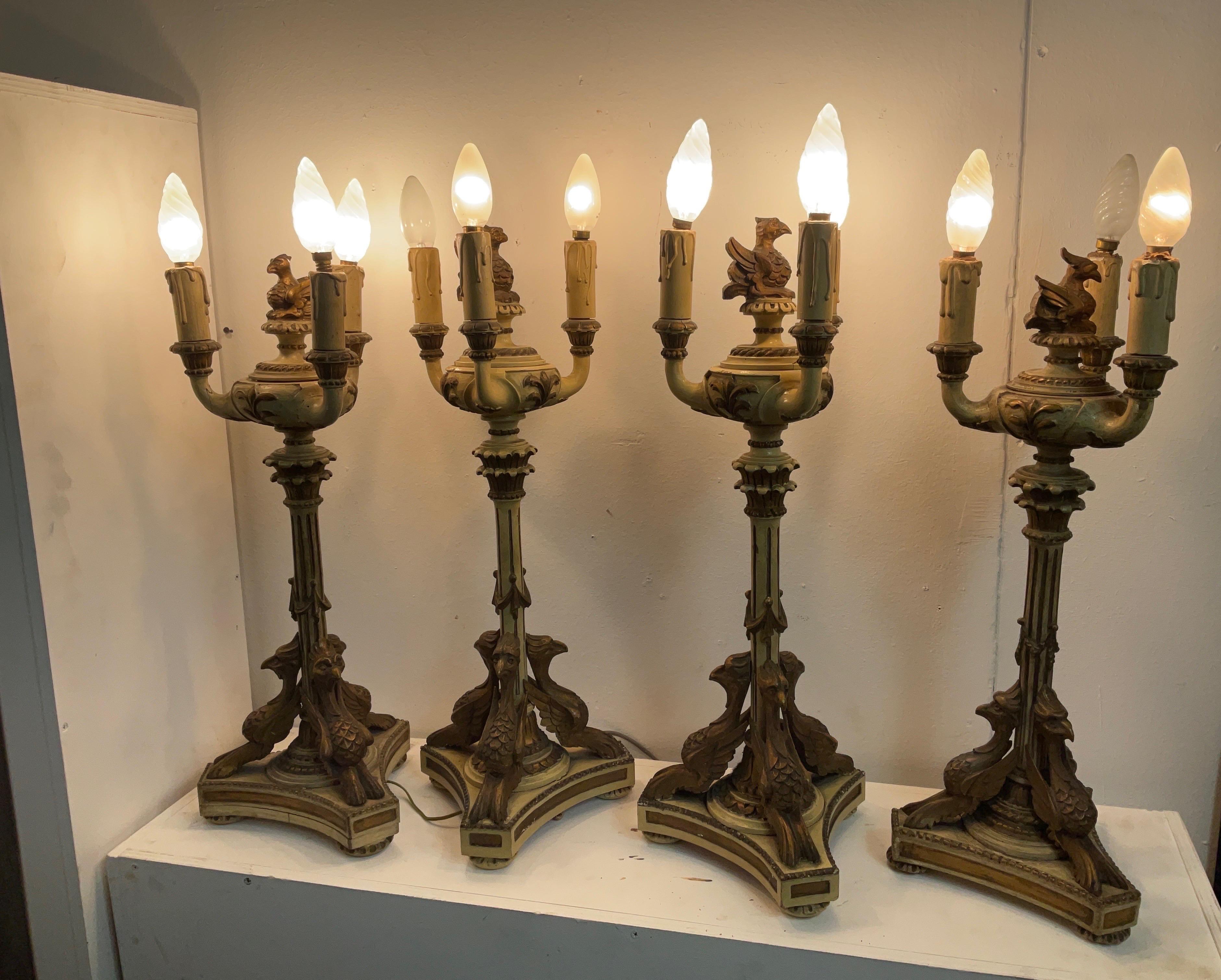 Late 1800 Empire Style Empire-style lacquered and gilded wood candlesticks In Good Condition For Sale In Catania, IT