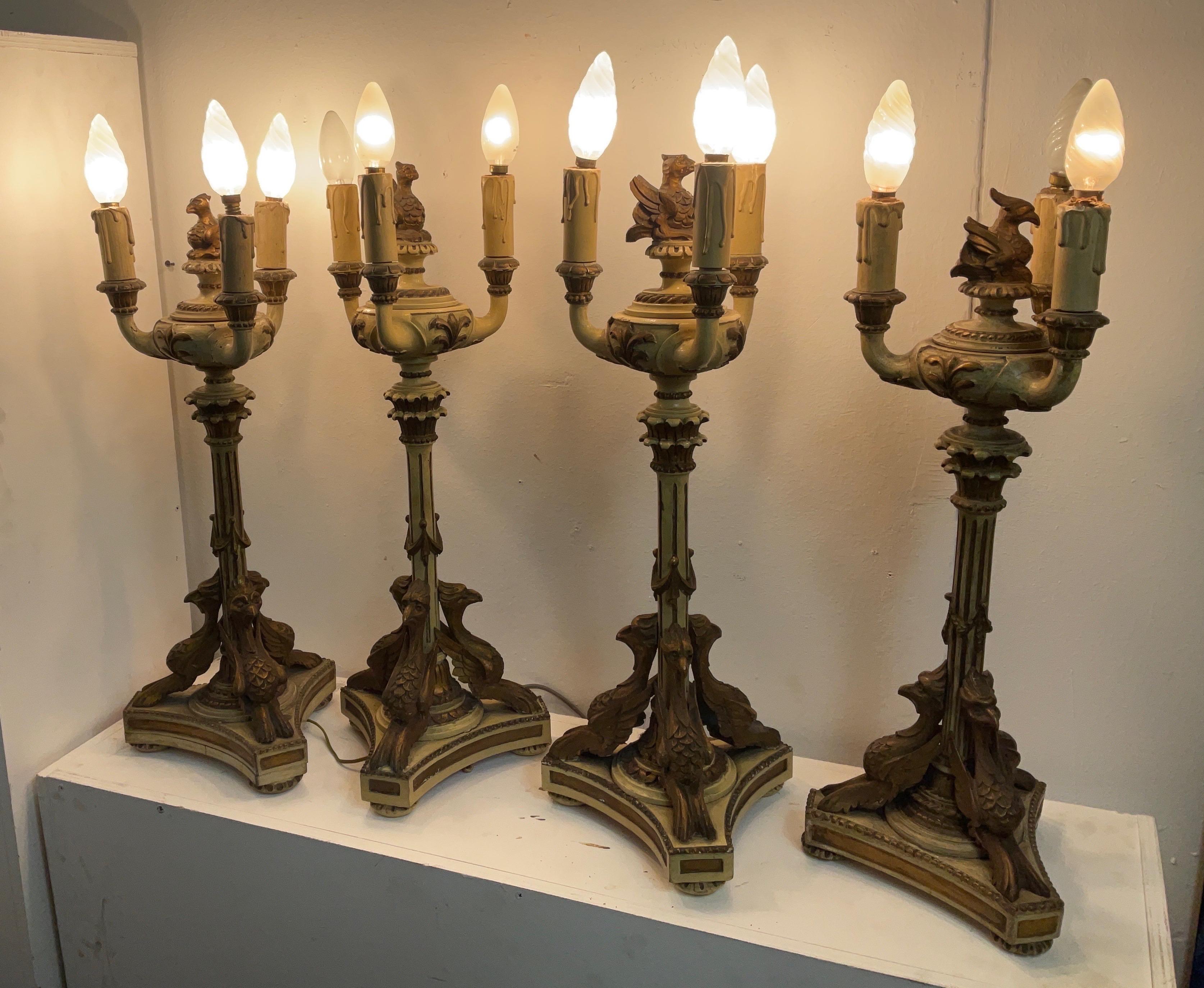 Late 19th Century Late 1800 Empire Style Empire-style lacquered and gilded wood candlesticks For Sale