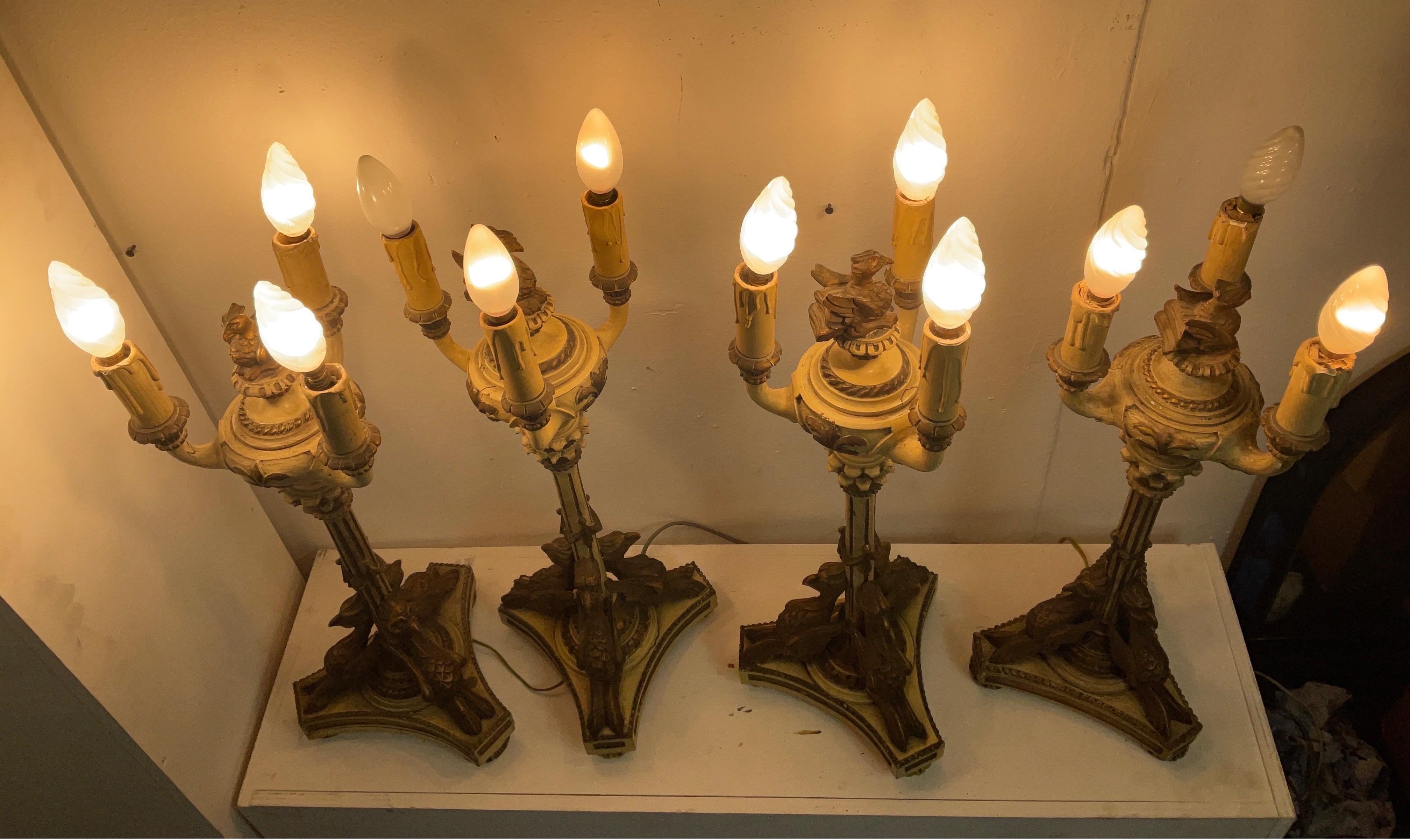 Wood Late 1800 Empire Style Empire-style lacquered and gilded wood candlesticks For Sale