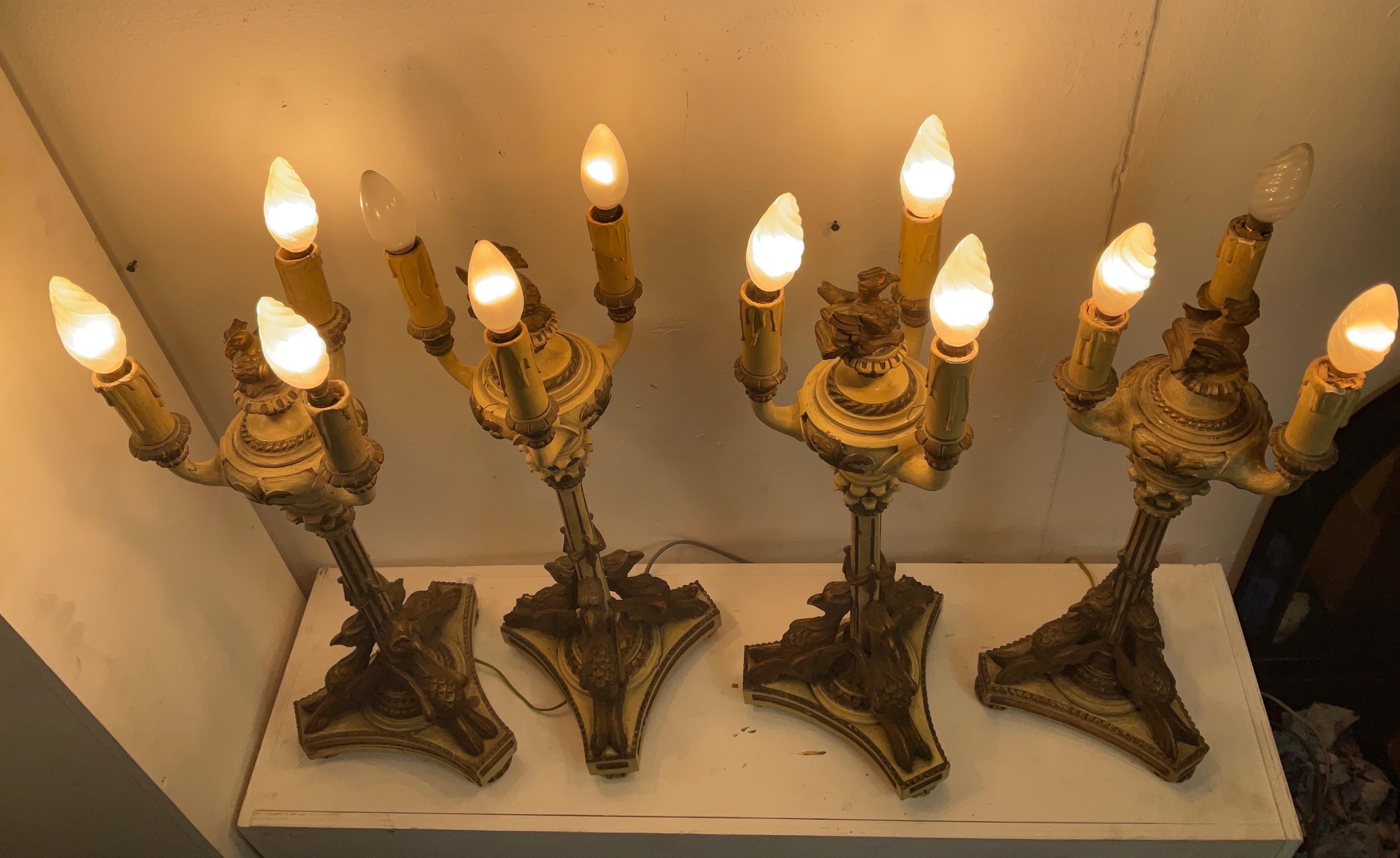 Late 1800 Empire Style Empire-style lacquered and gilded wood candlesticks For Sale 1