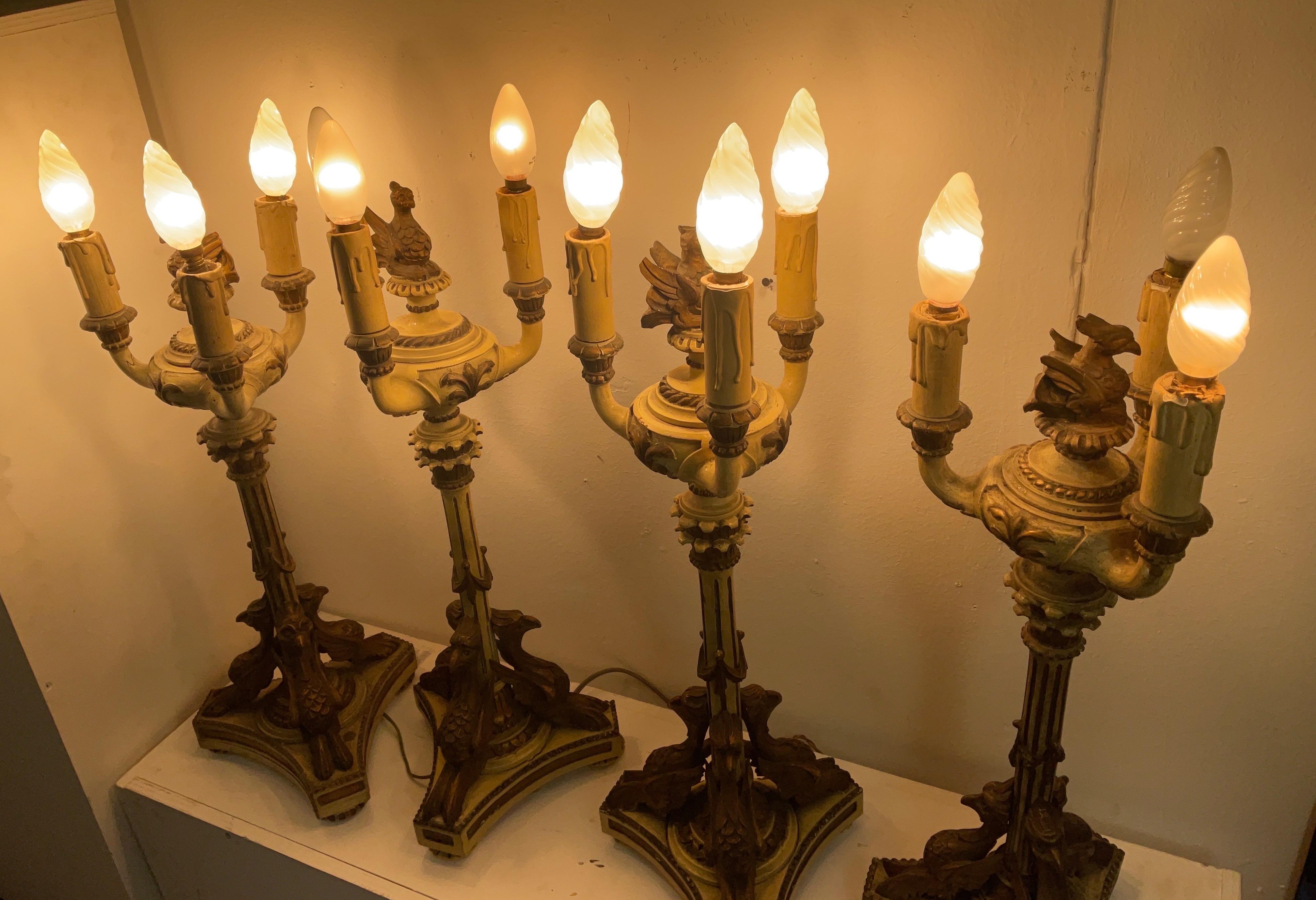 Late 1800 Empire Style Empire-style lacquered and gilded wood candlesticks For Sale 2