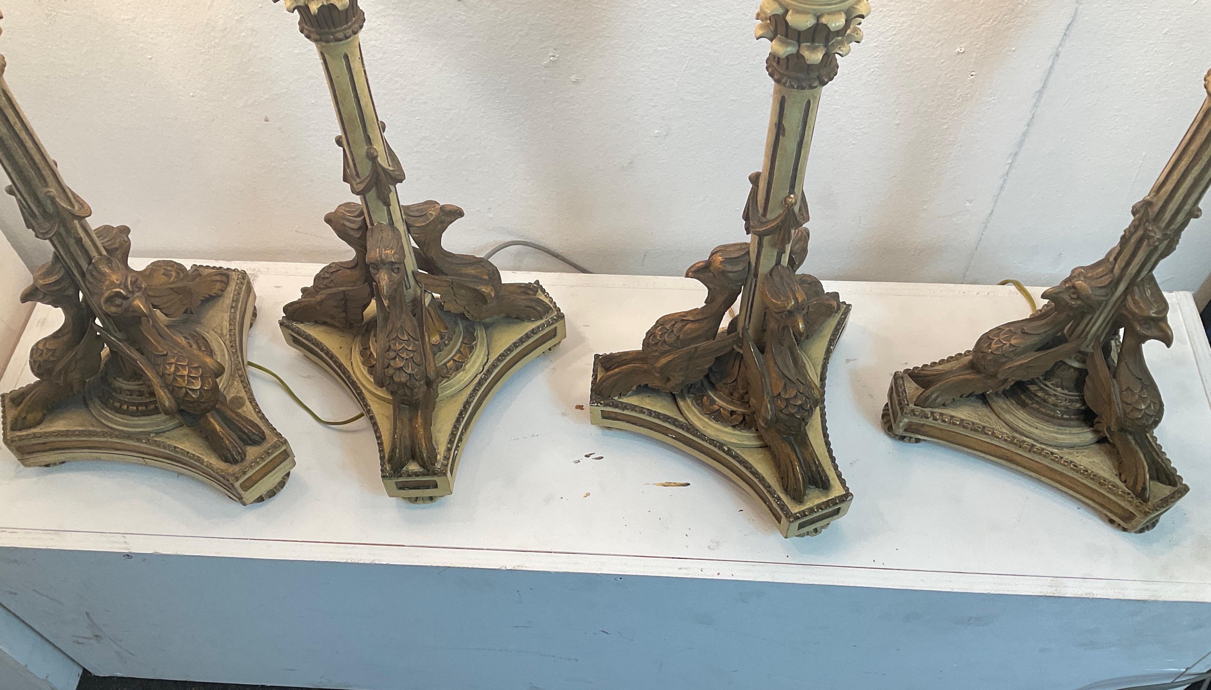 Late 1800 Empire Style Empire-style lacquered and gilded wood candlesticks For Sale 3