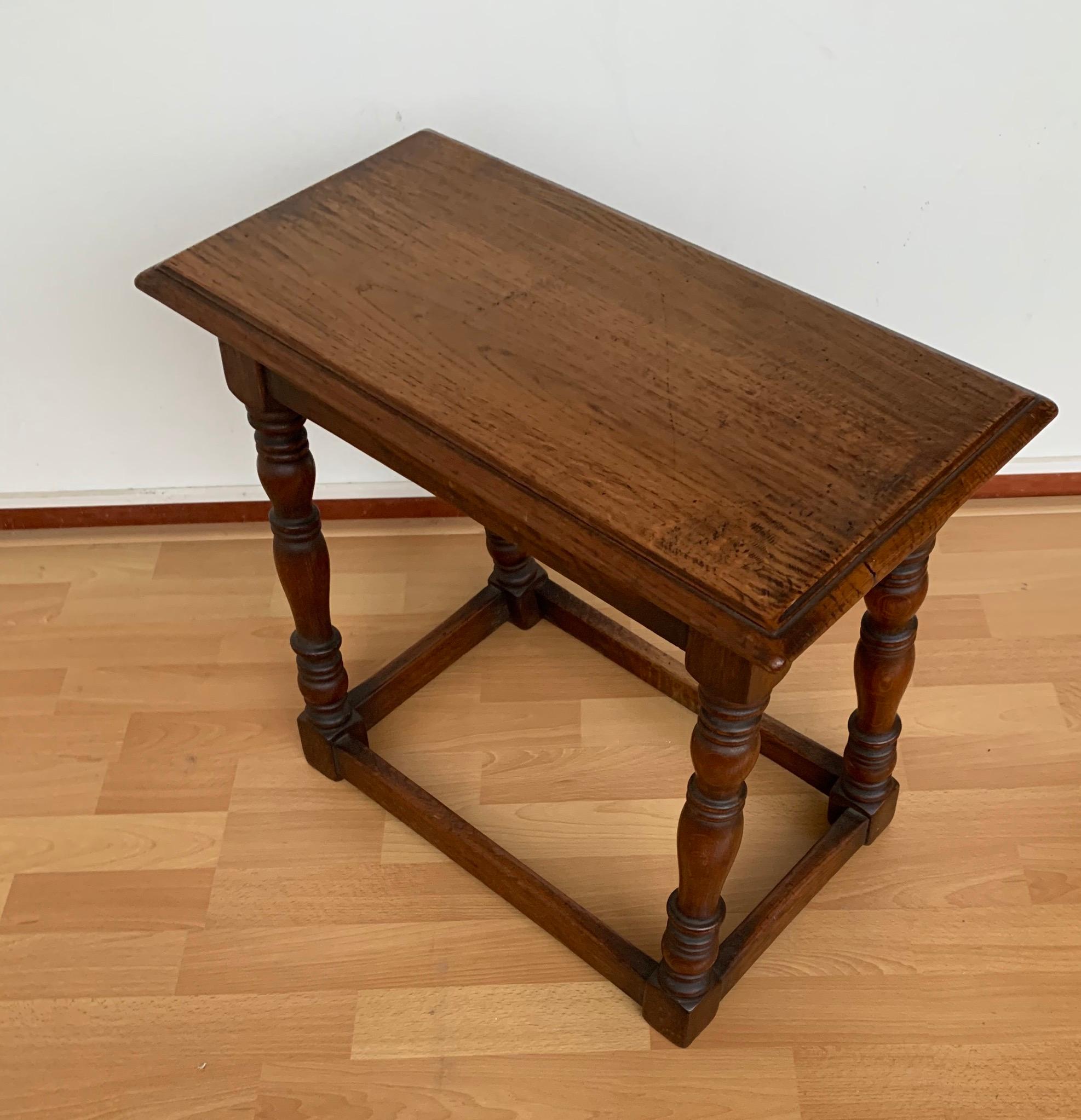 Antique Handcrafted and Stable Solid Oak & Great Patina Joint Stool Or Table For Sale 9