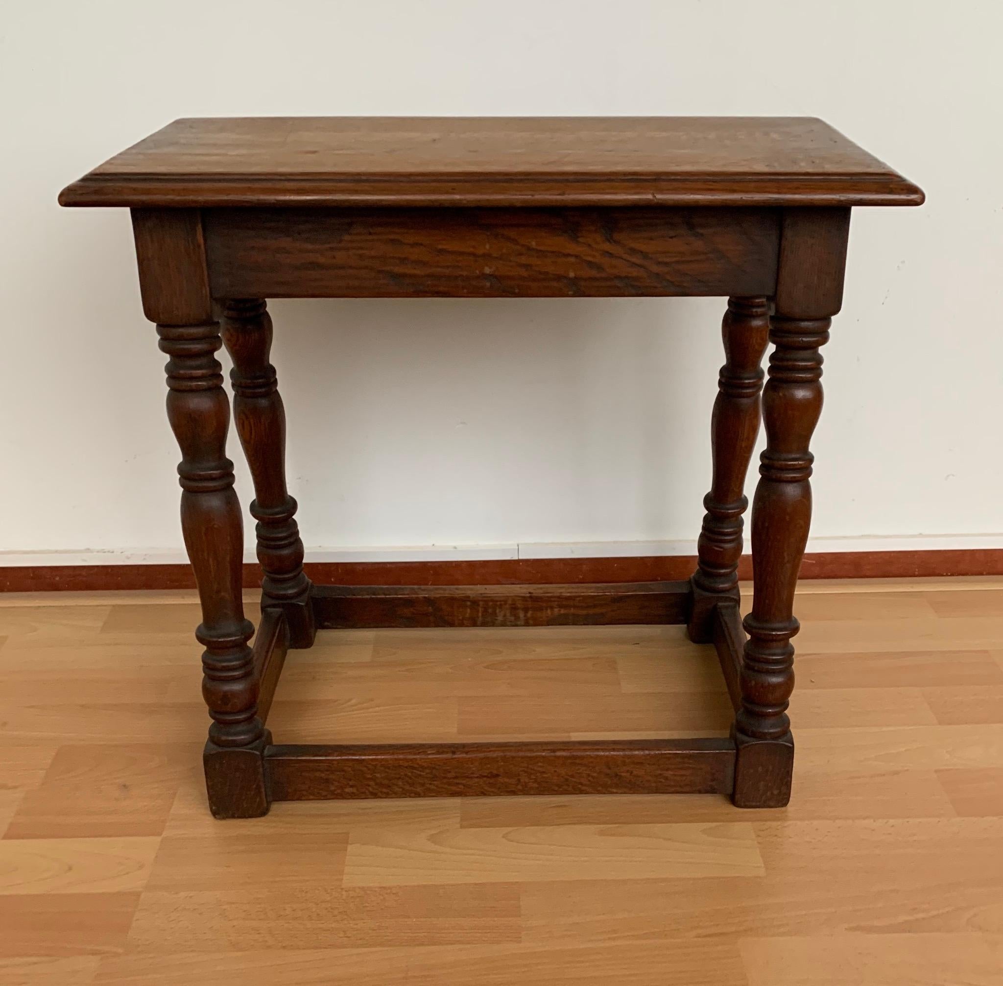Antique Handcrafted and Stable Solid Oak & Great Patina Joint Stool Or Table For Sale 13