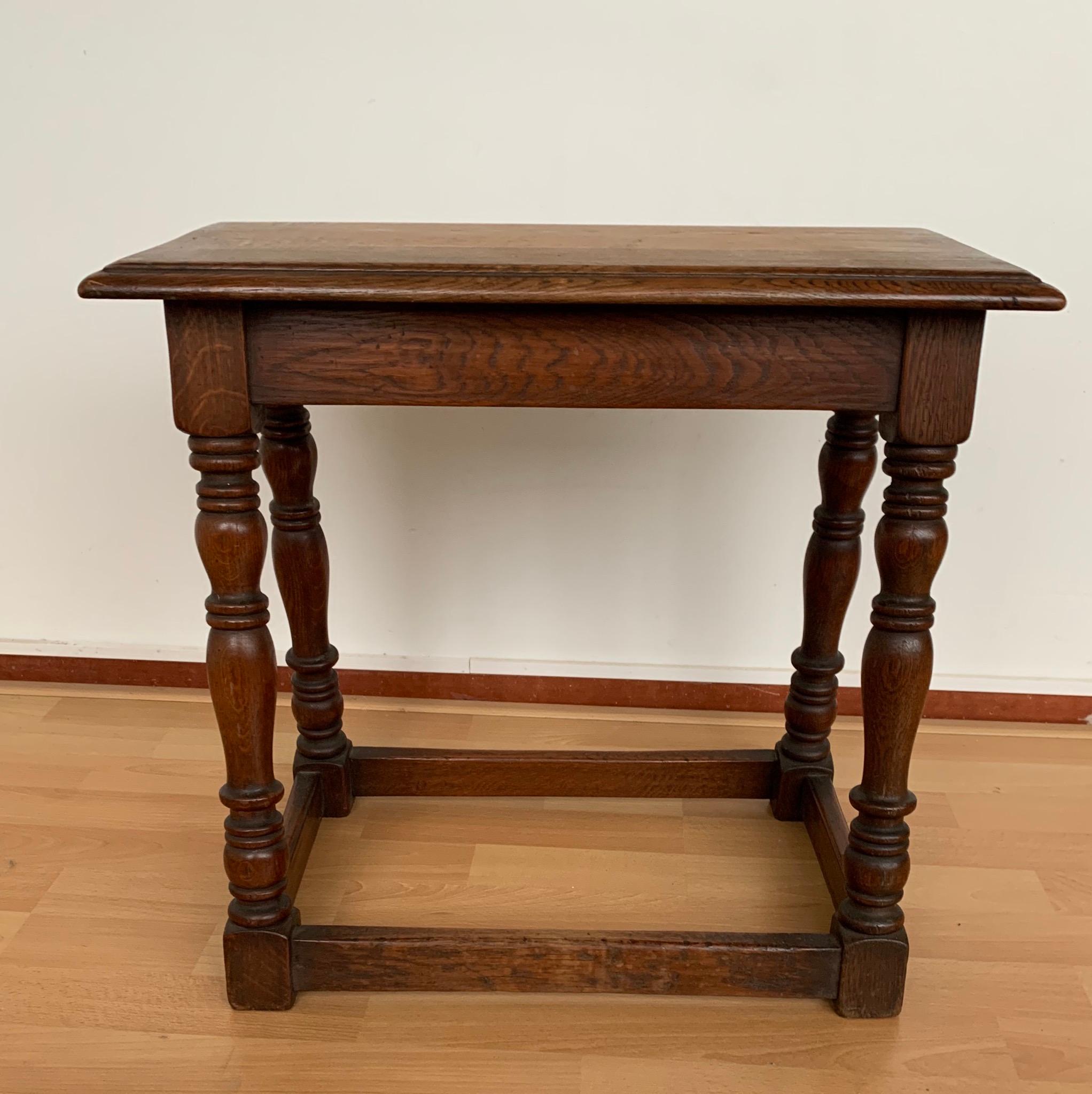 Renaissance Revival Antique Handcrafted and Stable Solid Oak & Great Patina Joint Stool Or Table For Sale