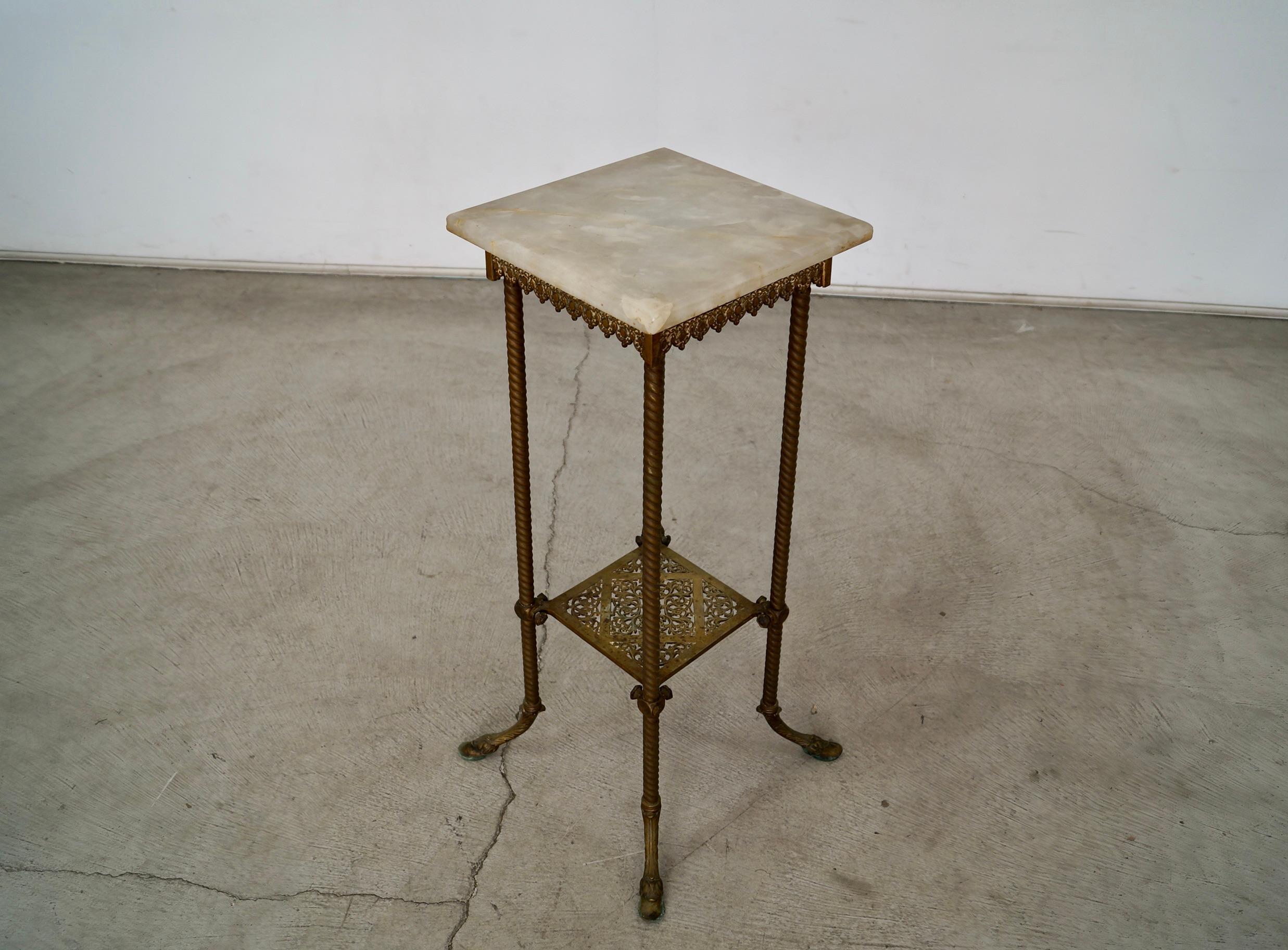 Late 1800's Antique Victorian Hoof Footed Solid Brass & Onyx Stand Table 5