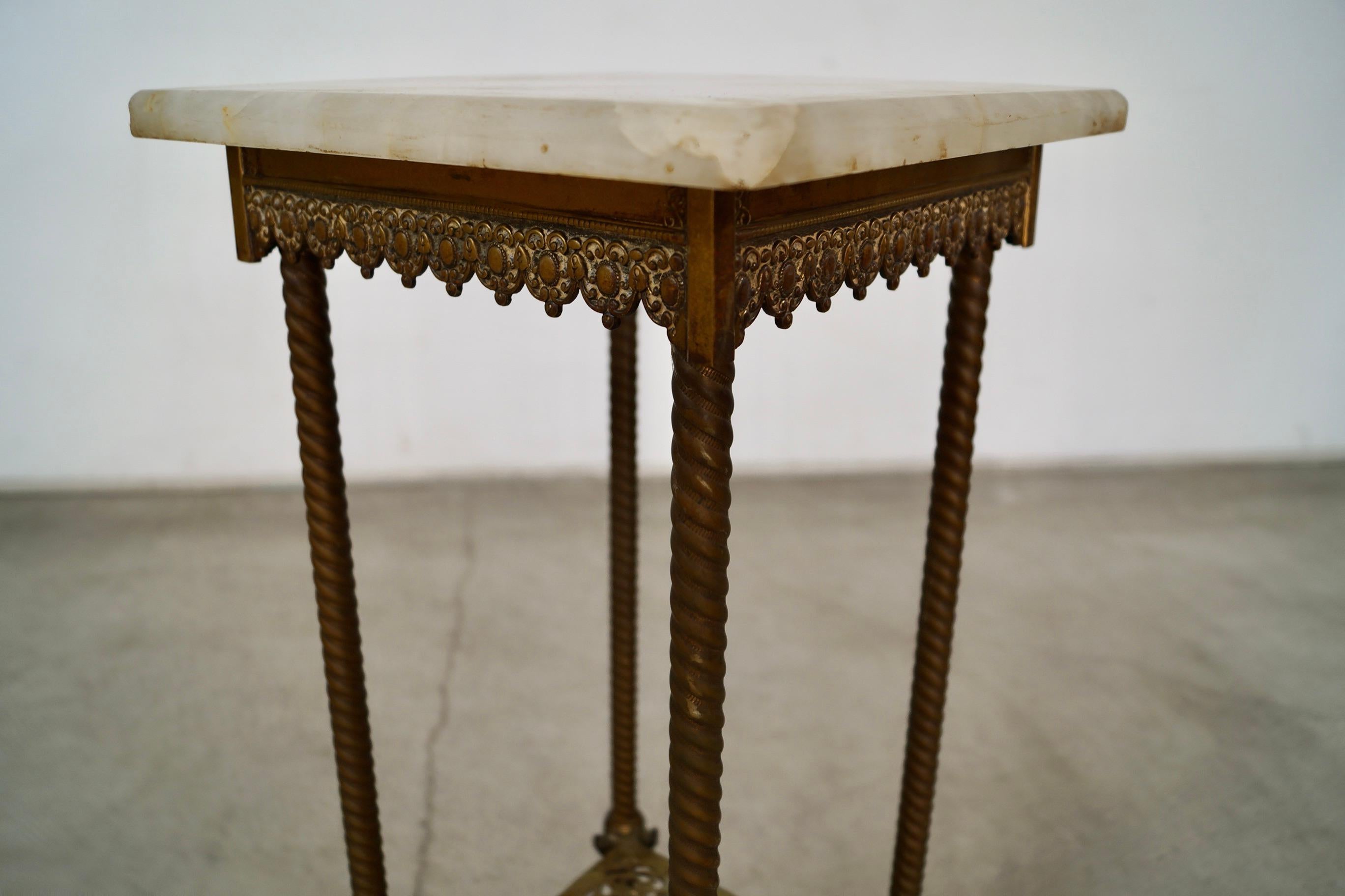 Late 1800's Antique Victorian Hoof Footed Solid Brass & Onyx Stand Table 7