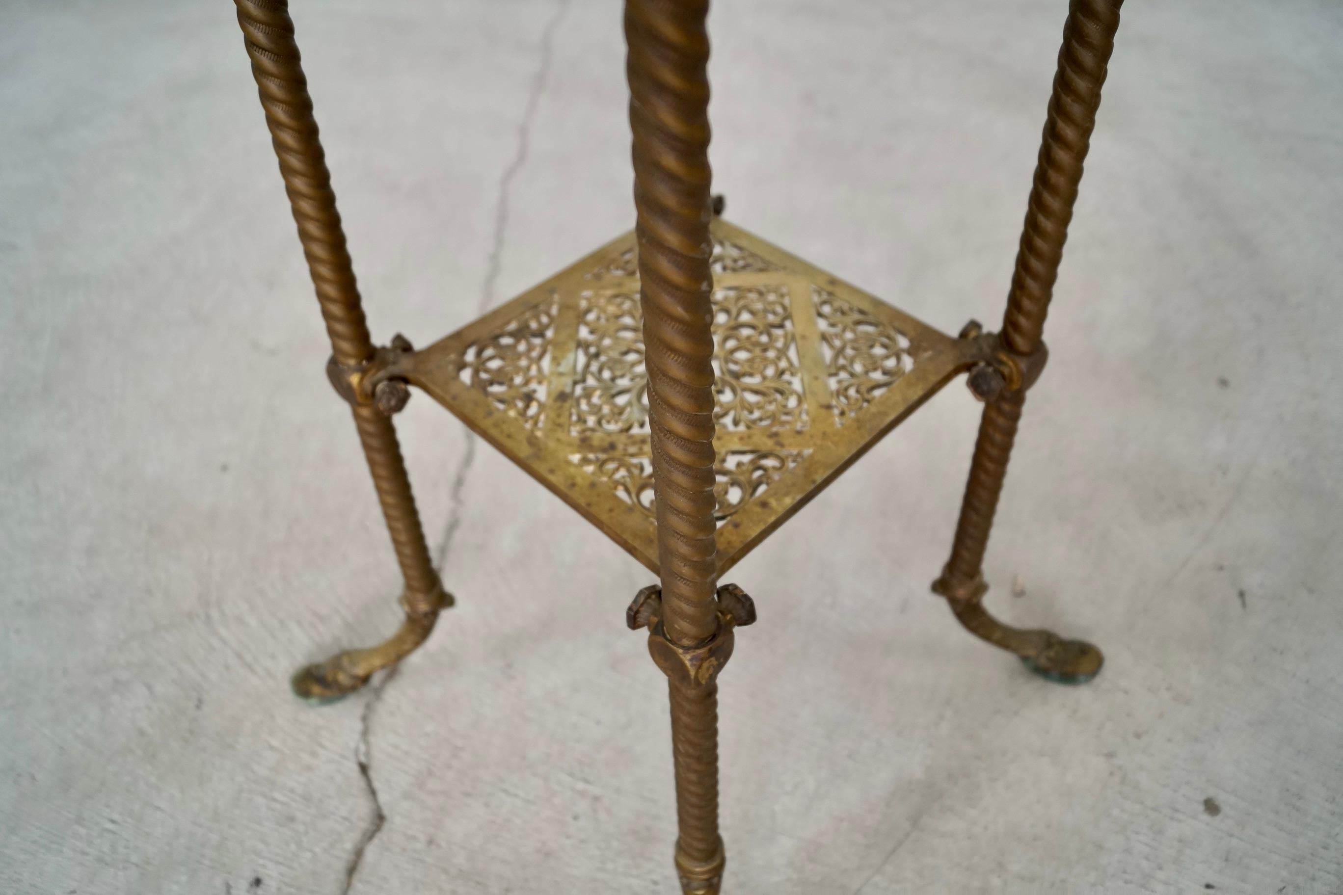 Late 1800's Antique Victorian Hoof Footed Solid Brass & Onyx Stand Table 9