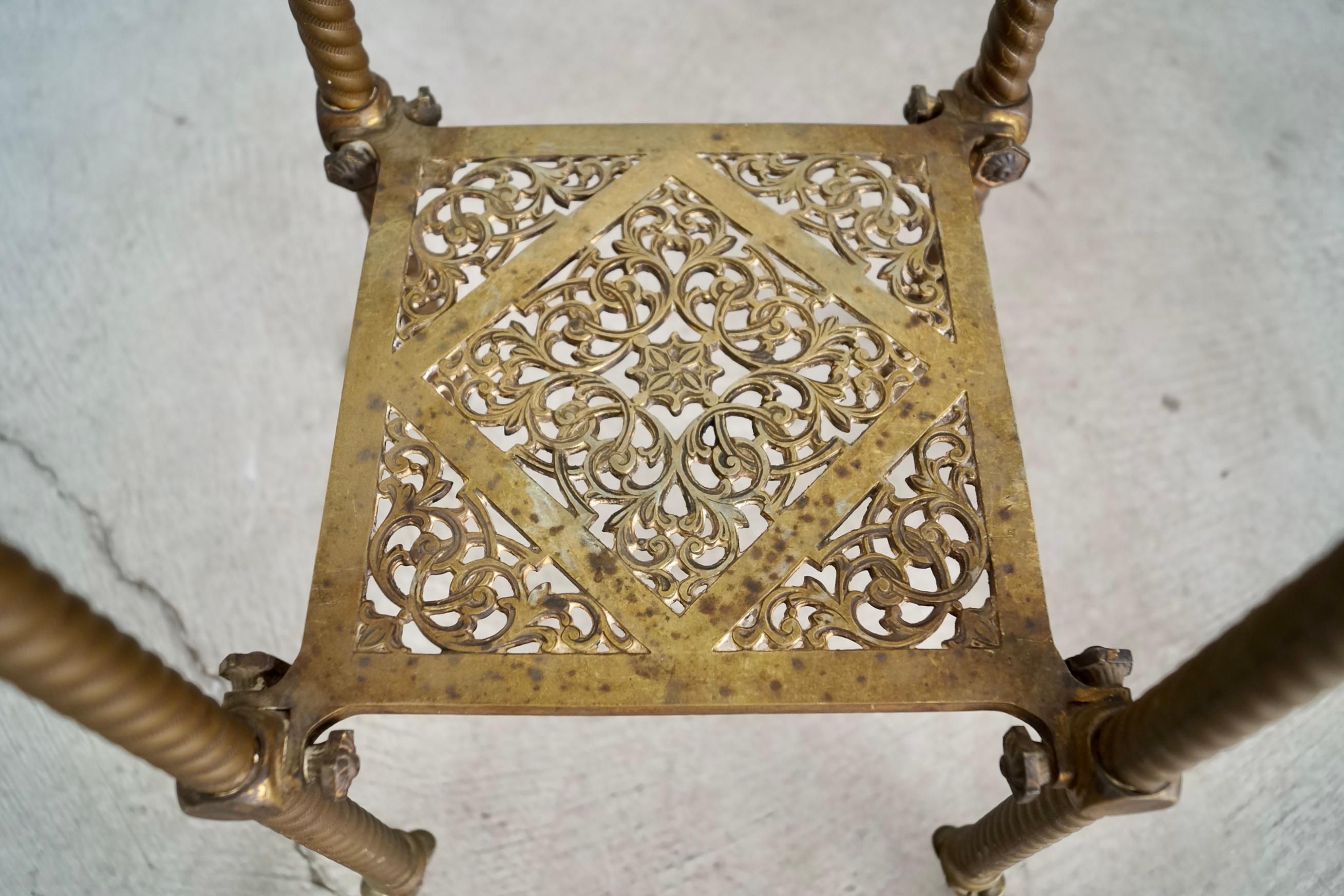 Late 1800's Antique Victorian Hoof Footed Solid Brass & Onyx Stand Table 10