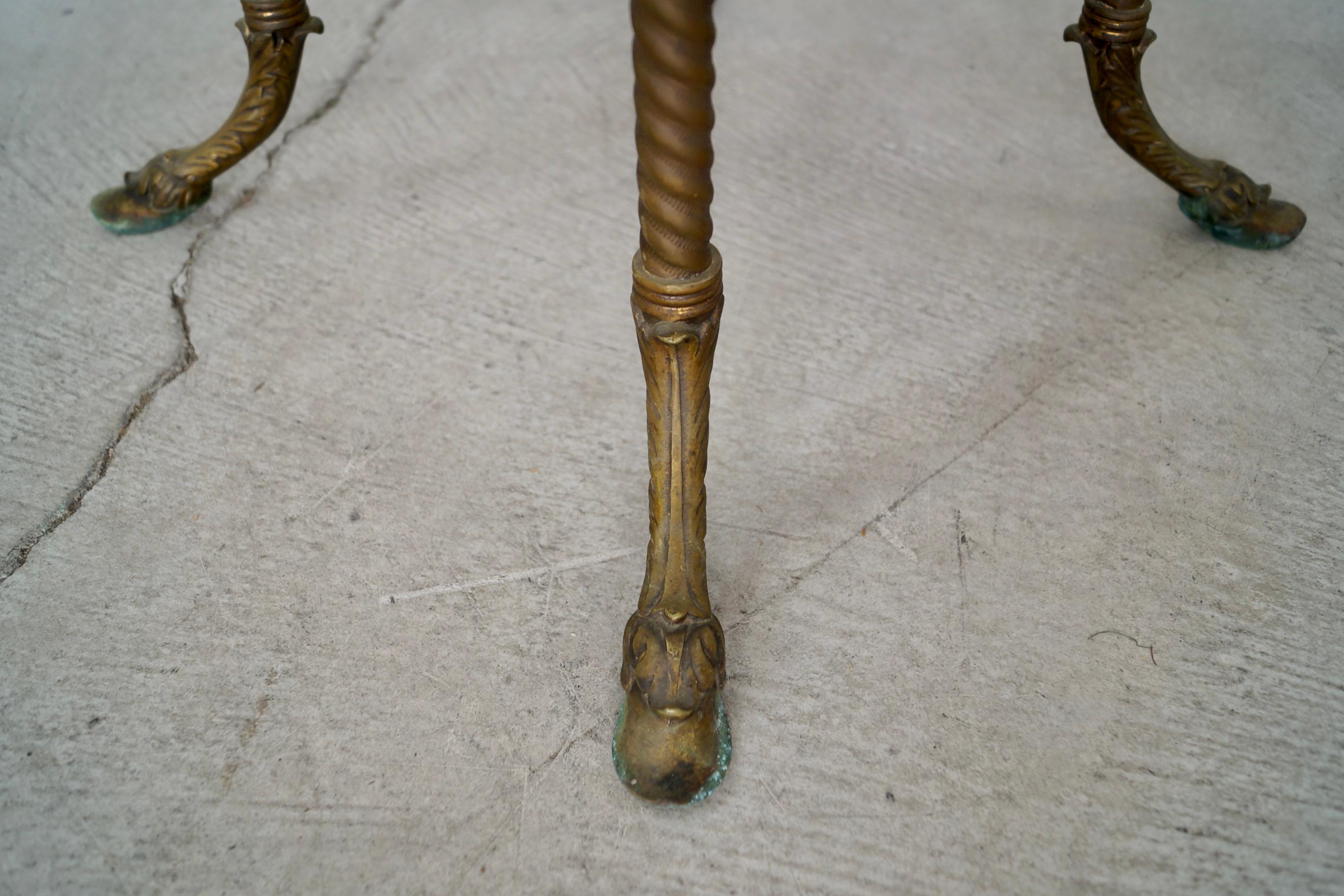 Late 1800's Antique Victorian Hoof Footed Solid Brass & Onyx Stand Table 11
