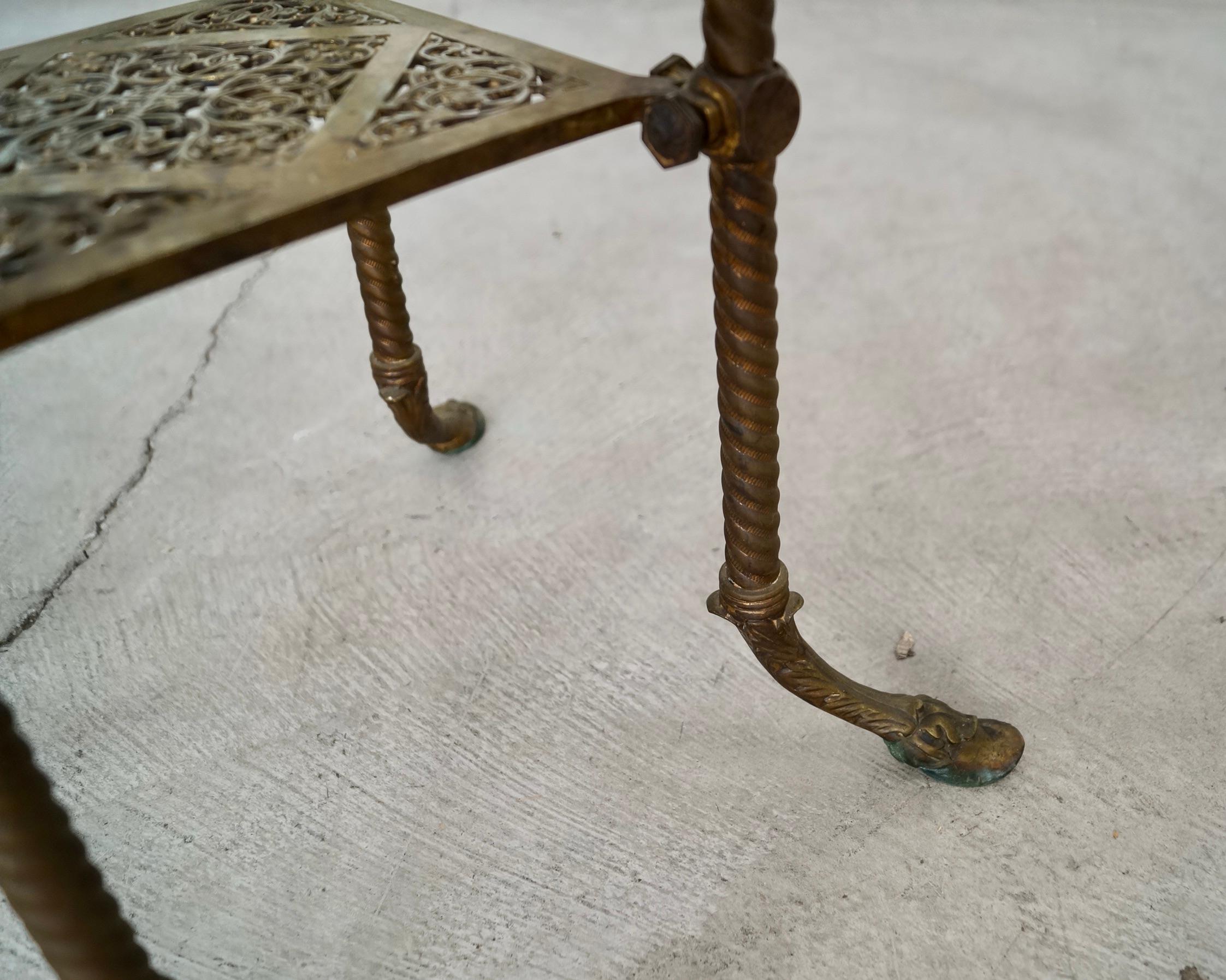Late 1800's Antique Victorian Hoof Footed Solid Brass & Onyx Stand Table 12