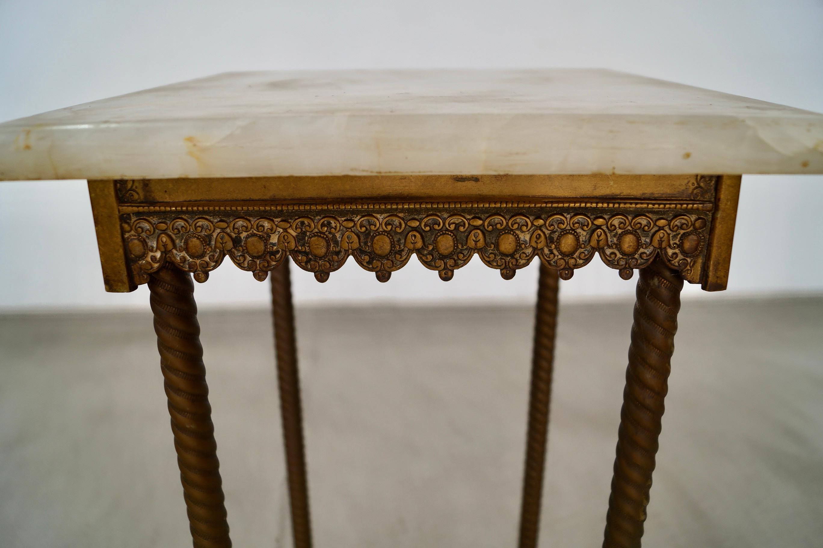 Late 1800's Antique Victorian Hoof Footed Solid Brass & Onyx Stand Table 13