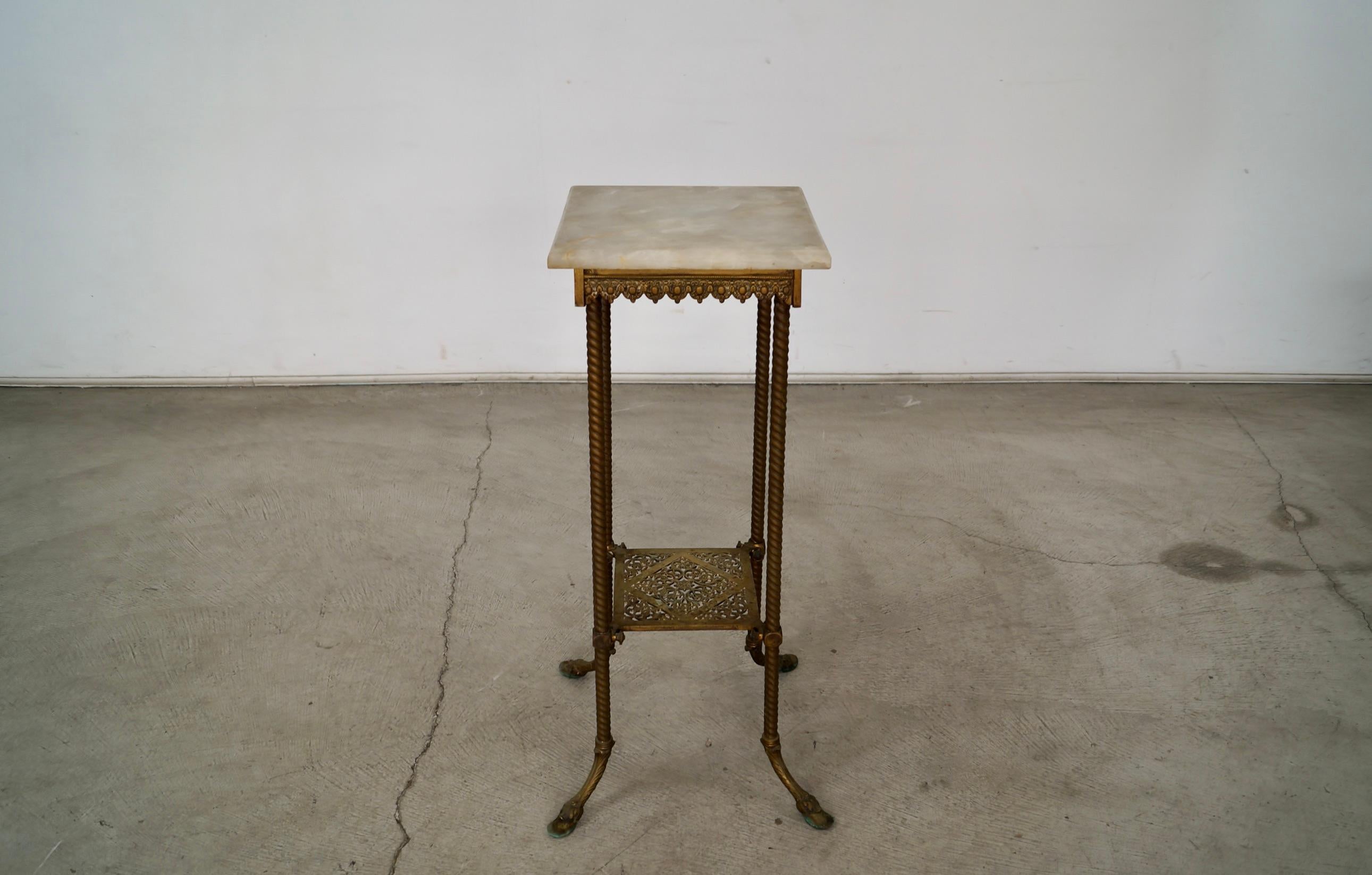 Late 19th Century Late 1800's Antique Victorian Hoof Footed Solid Brass & Onyx Stand Table