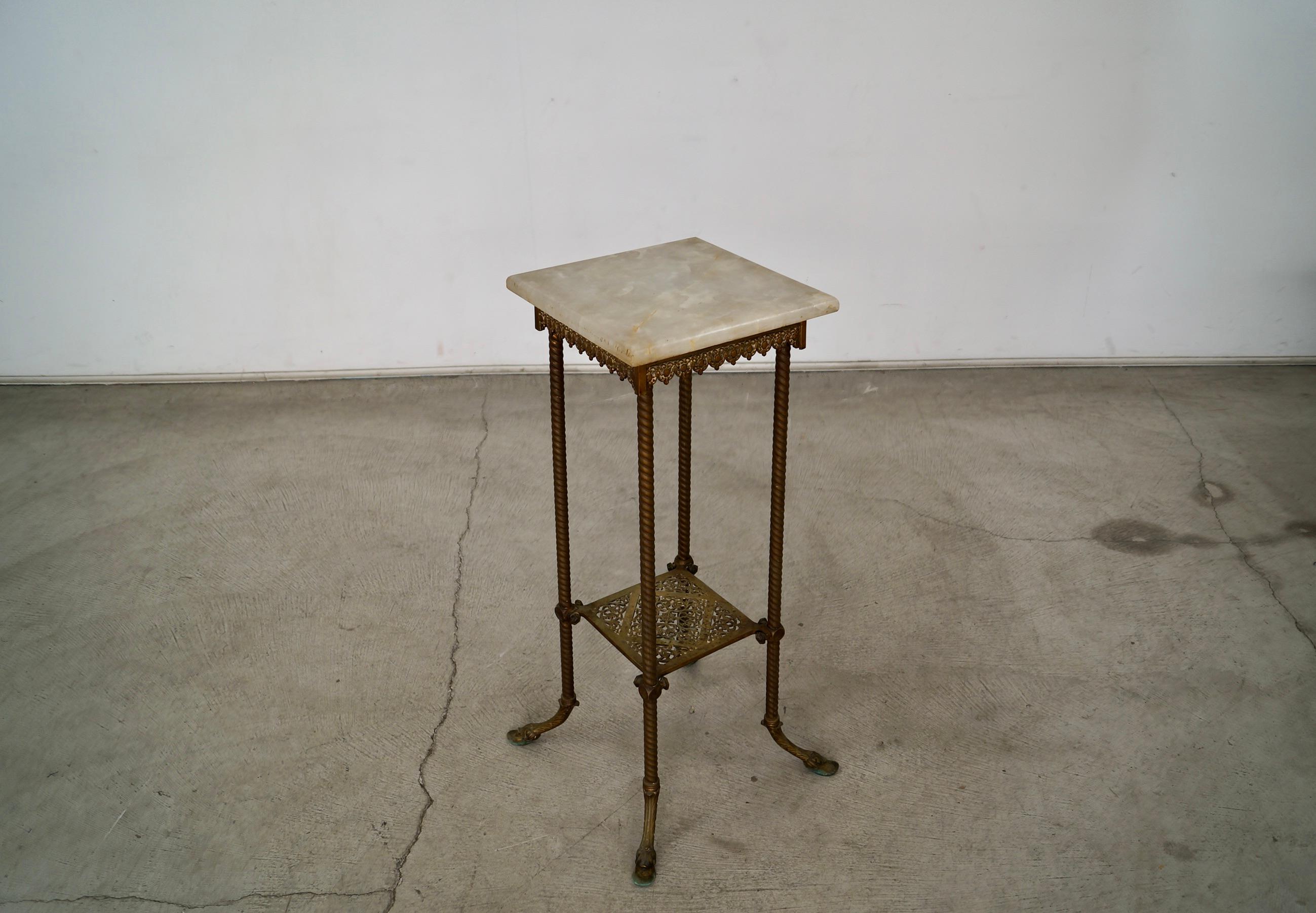 Late 1800's Antique Victorian Hoof Footed Solid Brass & Onyx Stand Table 1