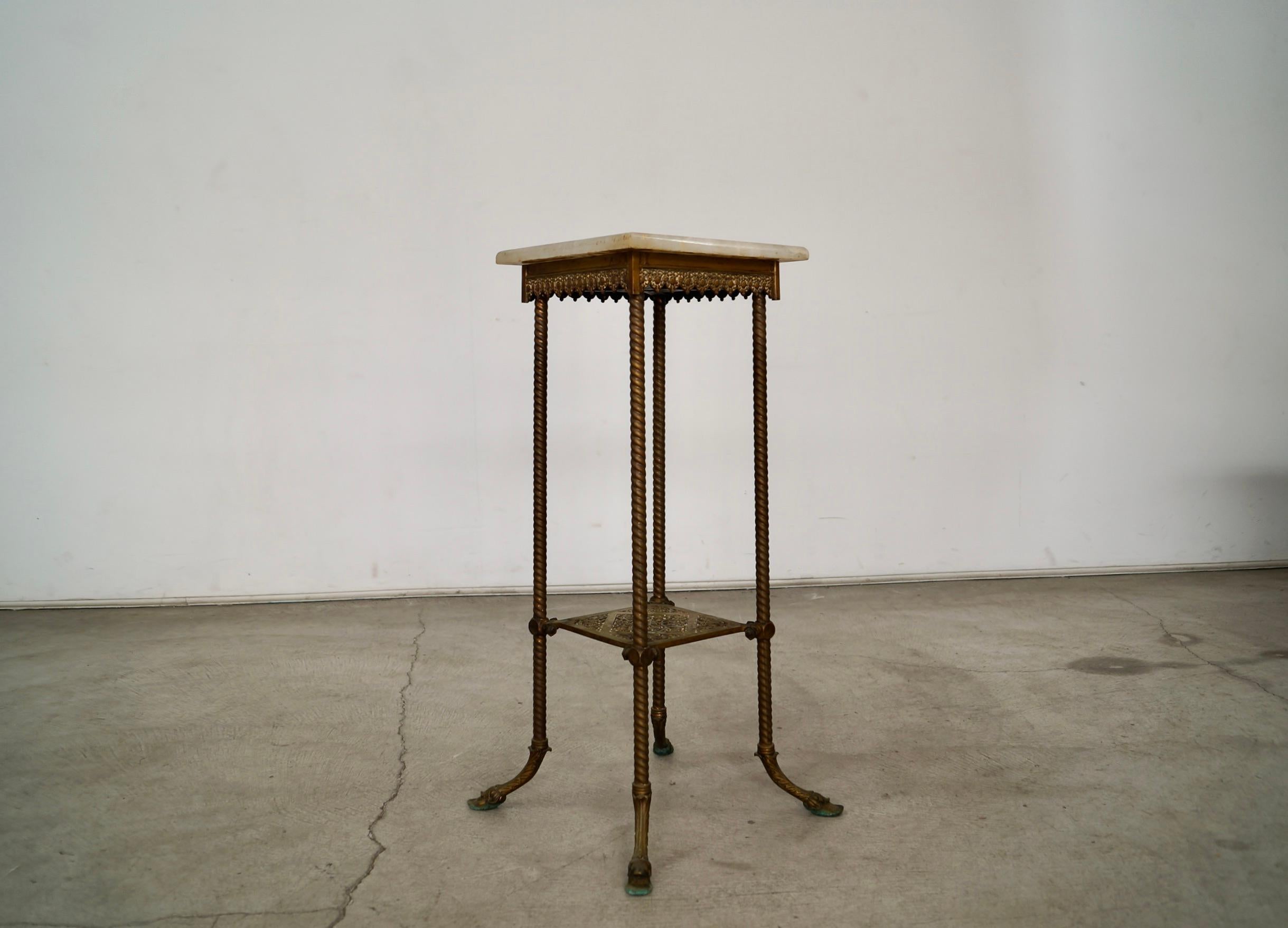 Late 1800's Antique Victorian Hoof Footed Solid Brass & Onyx Stand Table 2