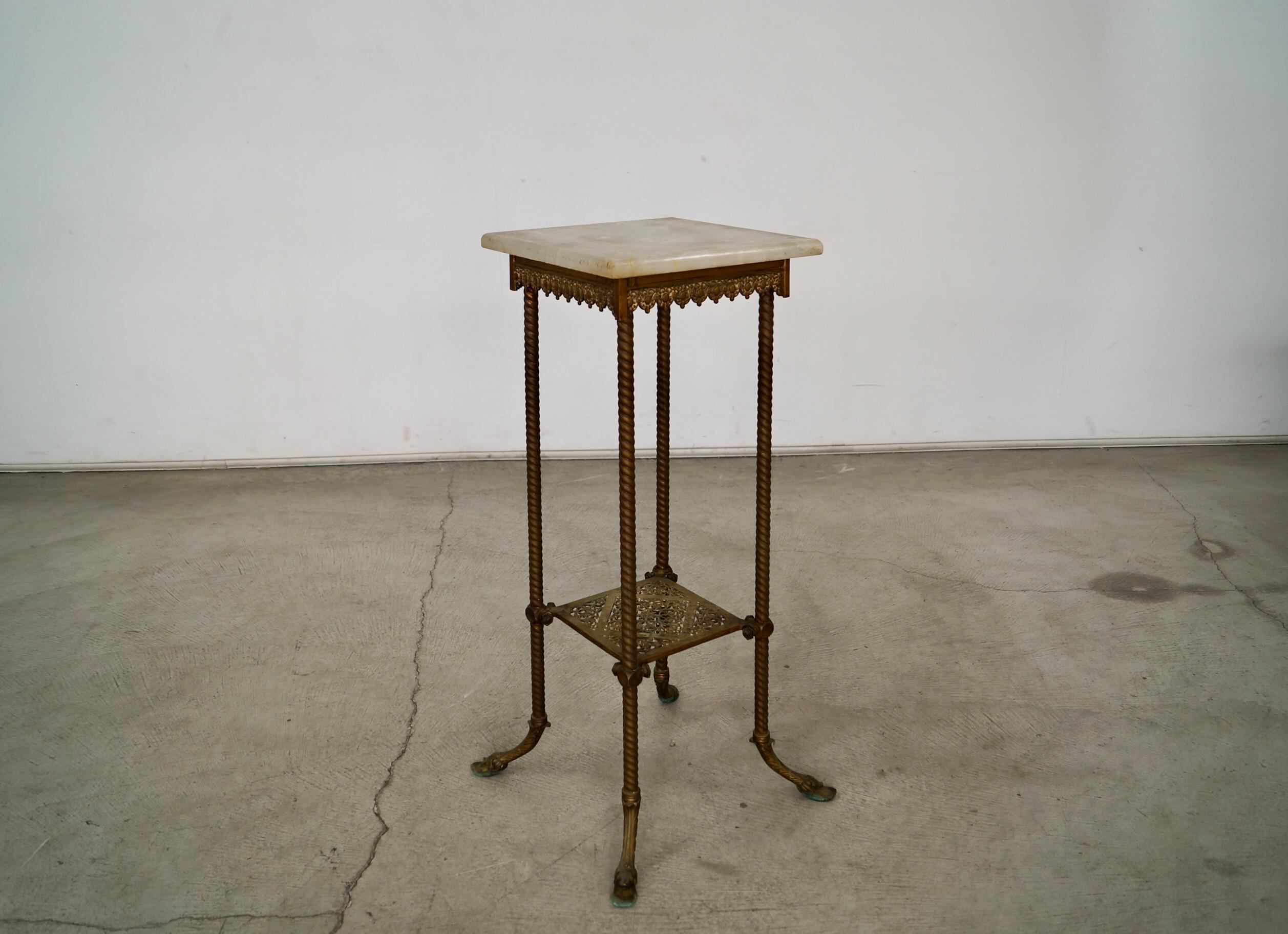 Late 1800's Antique Victorian Hoof Footed Solid Brass & Onyx Stand Table 4