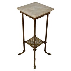 Late 1800's Antique Victorian Hoof Footed Solid Brass & Onyx Stand Table