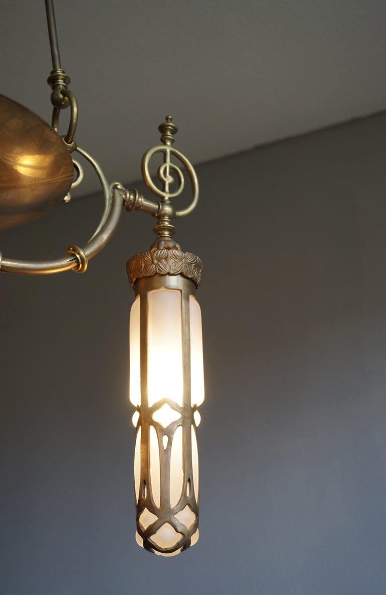 Late 1800s Arts and Crafts Brass Light Fixture with Later Bronze and