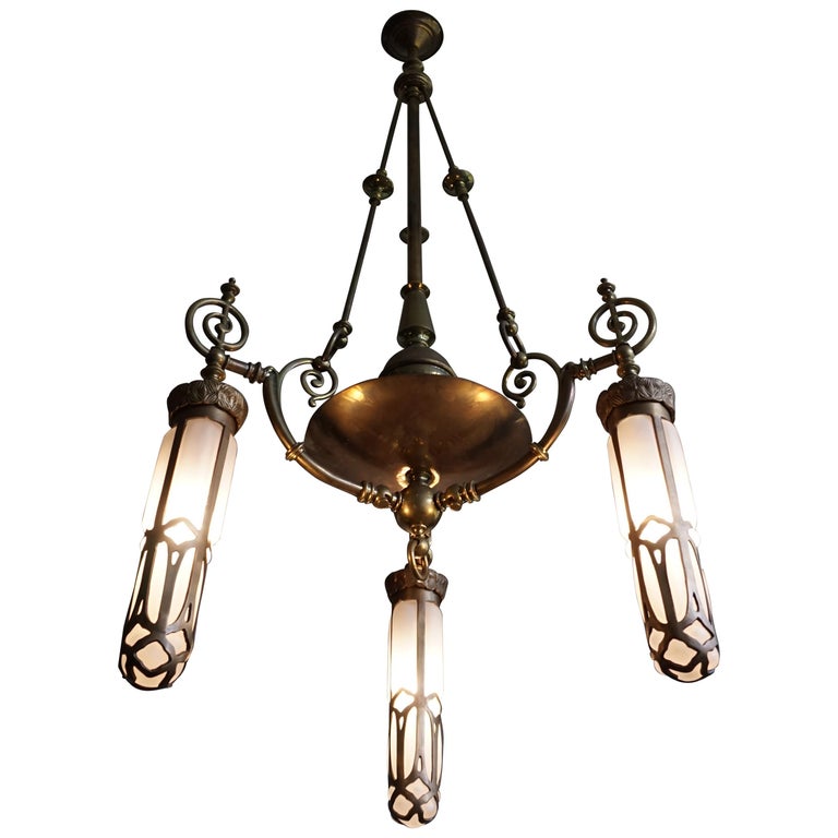 Late 1800s Arts And Crafts Brass Light, Brass Light Fixtures