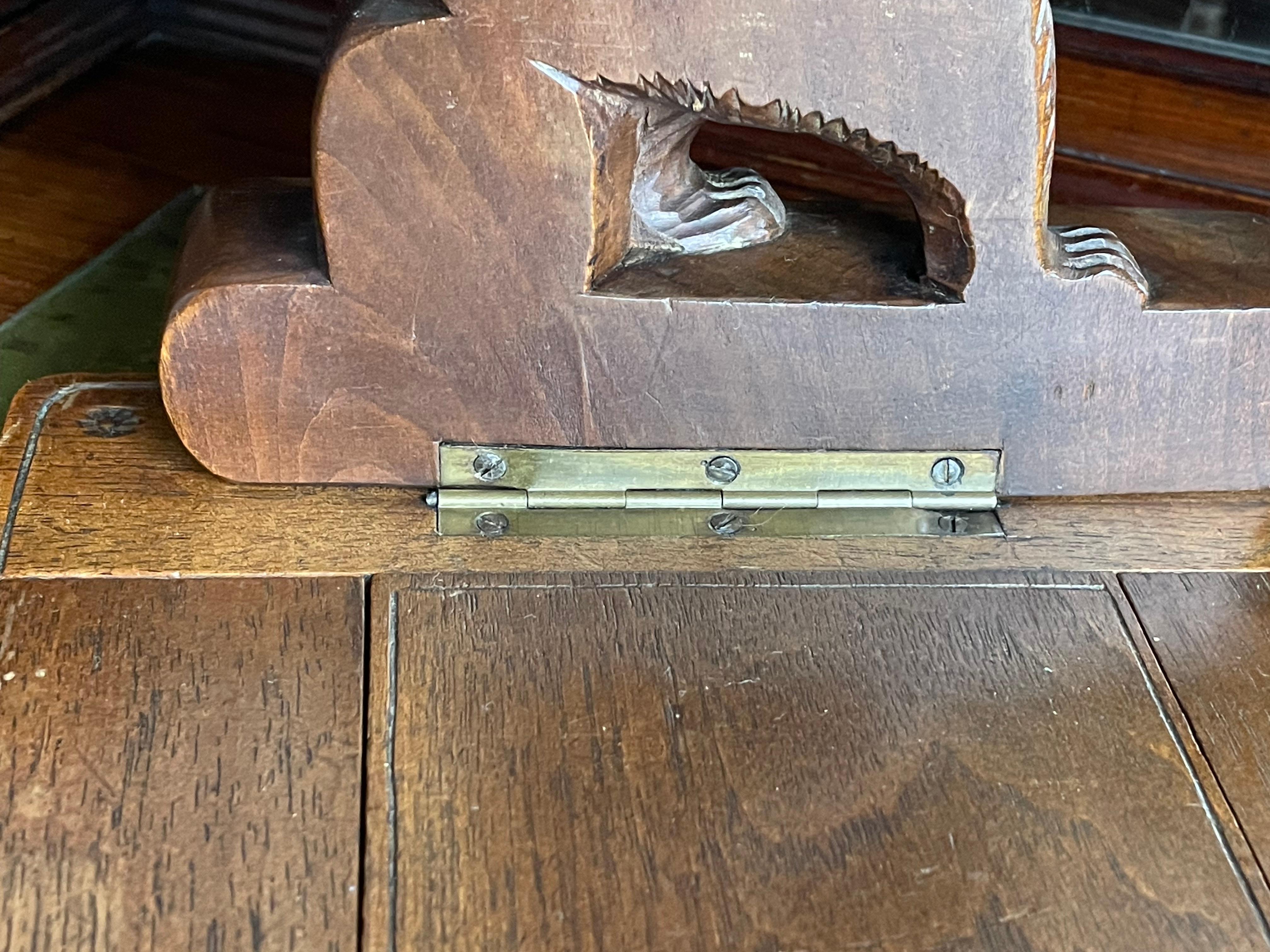 Late 1800s Black Forest Hand Carved Nutwood Book Rack w. Reading Bear Sculptures 3