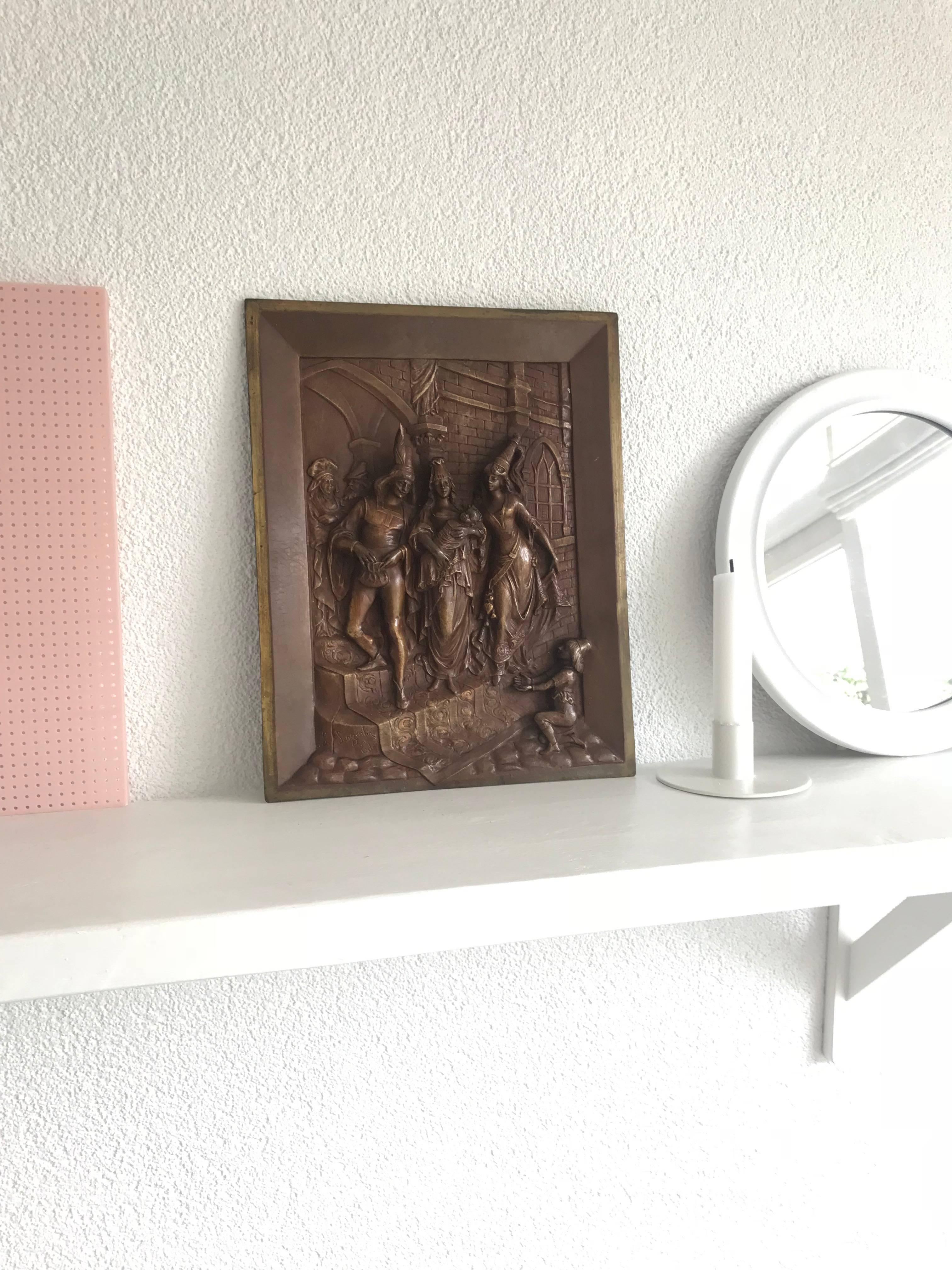 Späte 1800er Bronze Wandtafel von Leon Perzinka Darstellung der Geburt Szene Feier 6