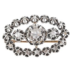 Antique Late 1800s Brooch Between Art Nouveau and Art Deco in 18k White Gold, Diamonds