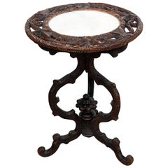 Late 1800s Carved German Black Forest Calling Card Table